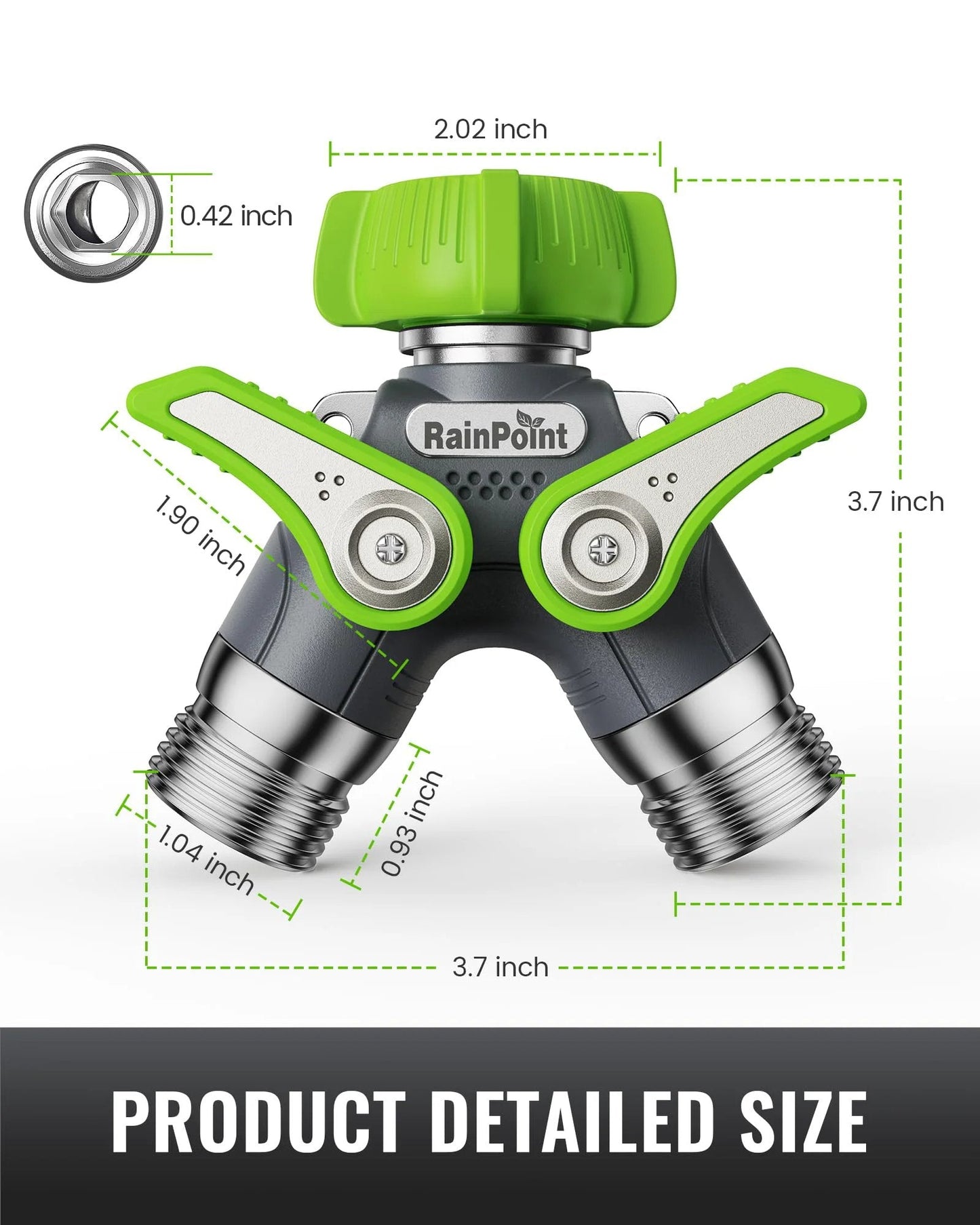 Heavy Duty Metal Garden Hose Splitter 2 Way Y Valve With Shutoff, Three Quarter Inch GHT Thread, 1.9 Inch Extra Long Metal Handle