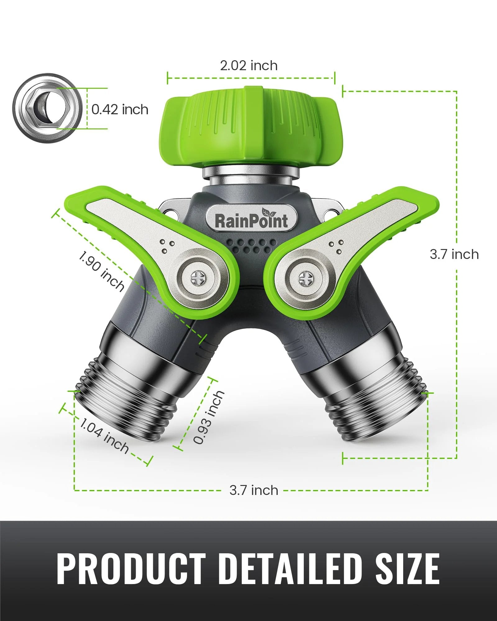 Heavy Duty Metal Garden Hose Splitter 2 Way Y Valve With Shutoff, Three Quarter Inch GHT Thread, 1.9 Inch Extra Long Metal Handle
