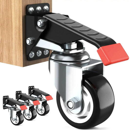 4 Pack 3 Inch Heavy Duty Retractable Workbench Casters Kit For Workbenches Machinery And Tables 880 Lbs Capacity installed view
