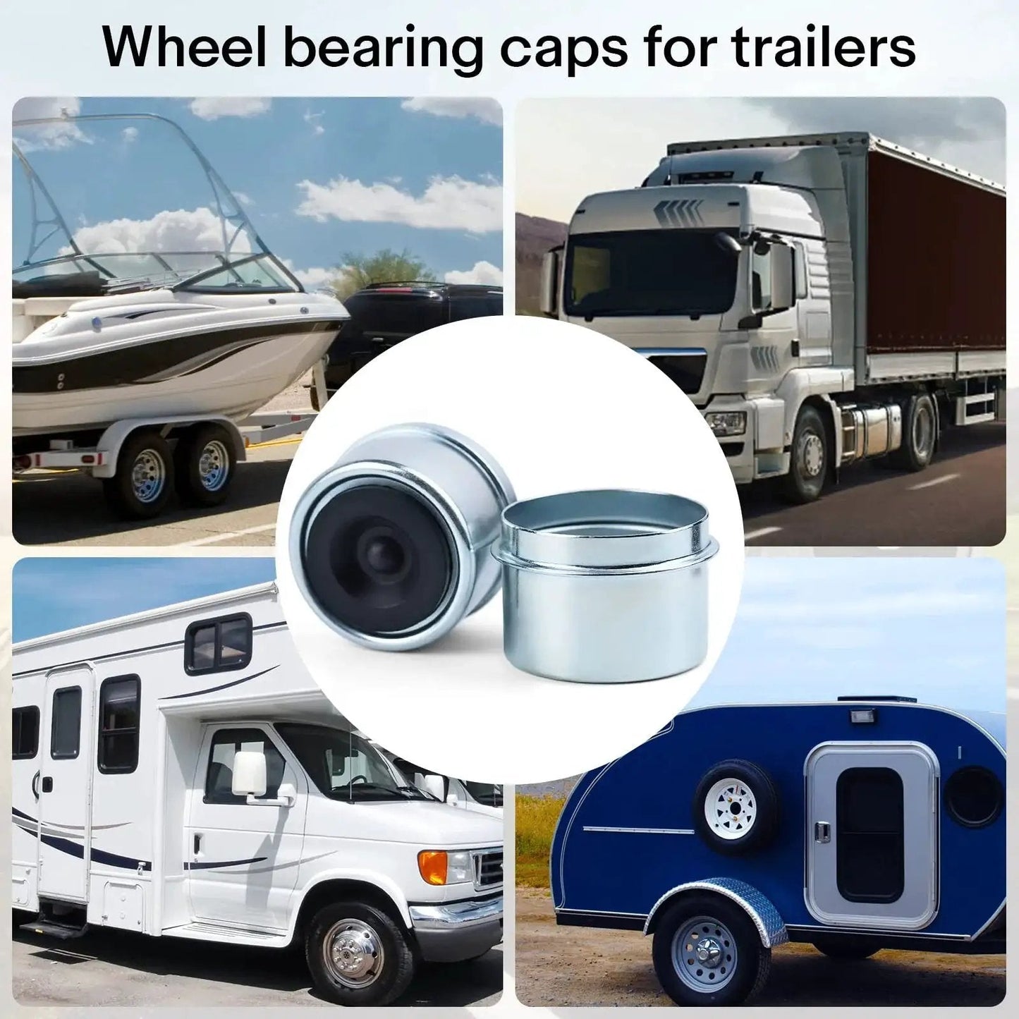 Trailer Bearing Dust Cap 1.98 Inch Grease Cover With Extra 2 Rubber Plugs For 2000 To 3500 Lb Trailer Axles, EZ Lube