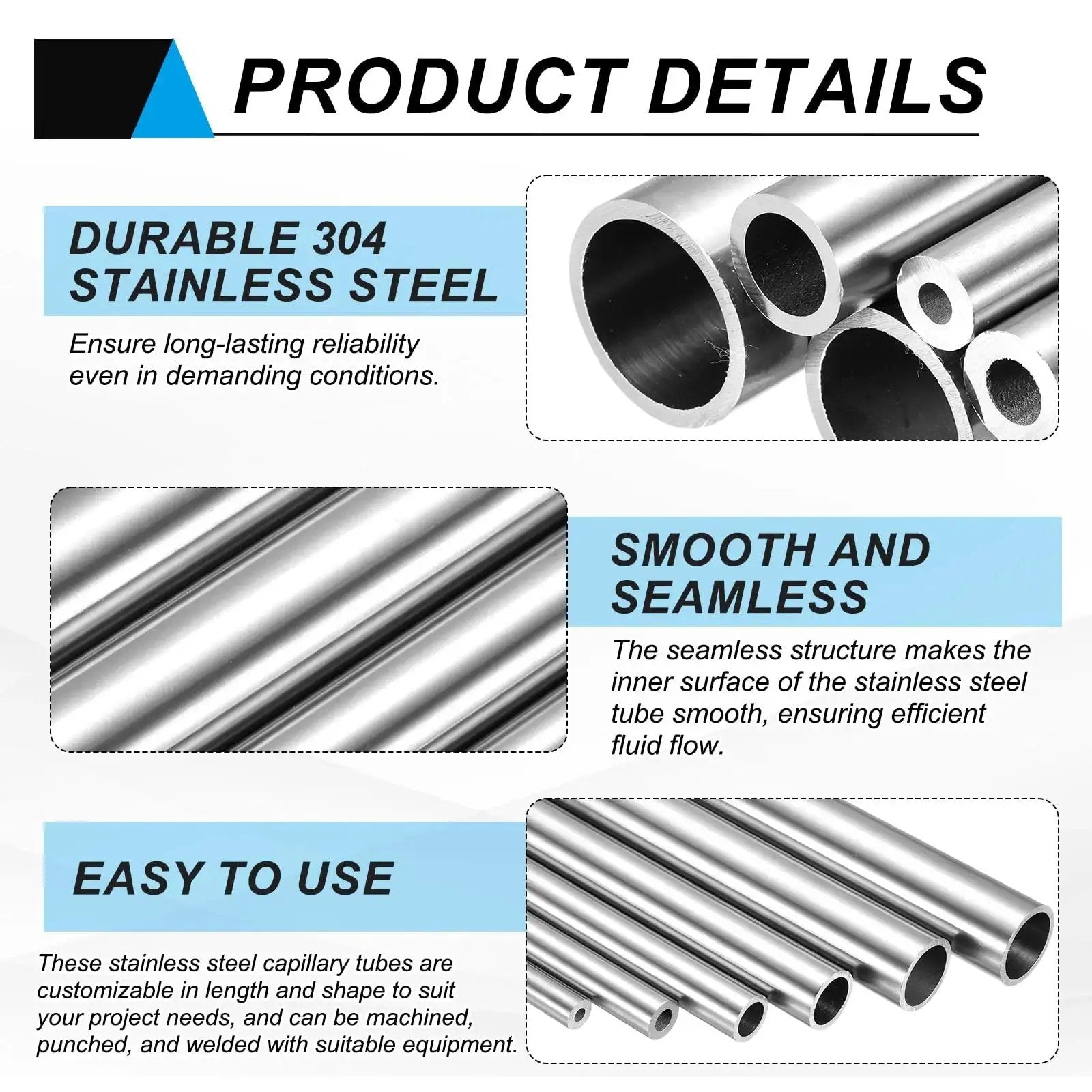 Capillary Tube Set Pro Grade 4 Pcs 304 Stainless Steel Capillary Tubing 6.4mm ID 8mm OD 300mm Length 0.8mm Wall Product Details