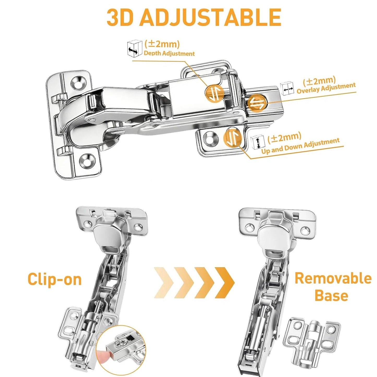175 Degree Frameless Cabinet Door Hinges With 48mm Concealed Cup Hydraulic Soft Close Adjustable Nickel Plated Steel Dampers
