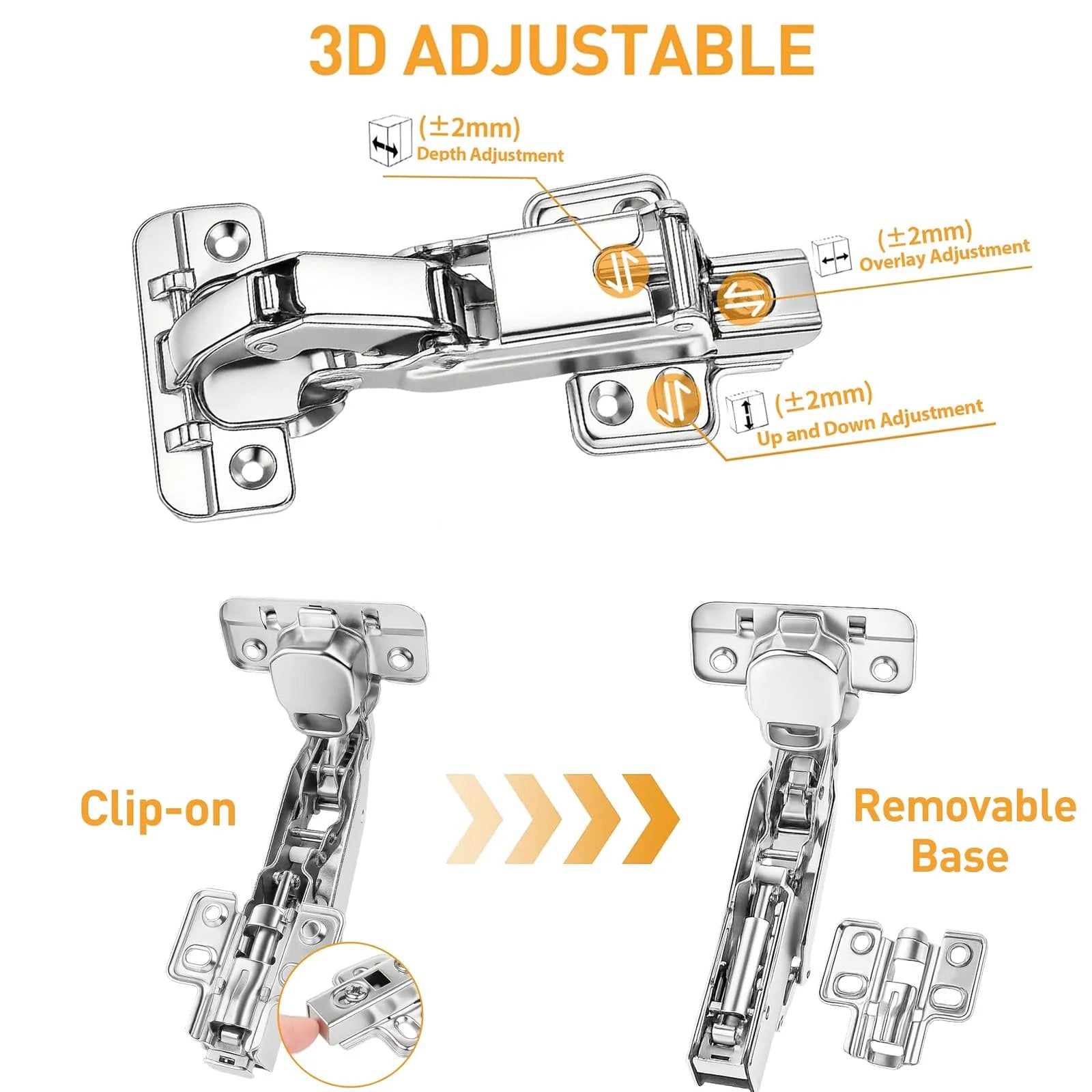 175 Degree Frameless Cabinet Door Hinges With 48mm Concealed Cup Hydraulic Soft Close Adjustable Nickel Plated Steel Dampers