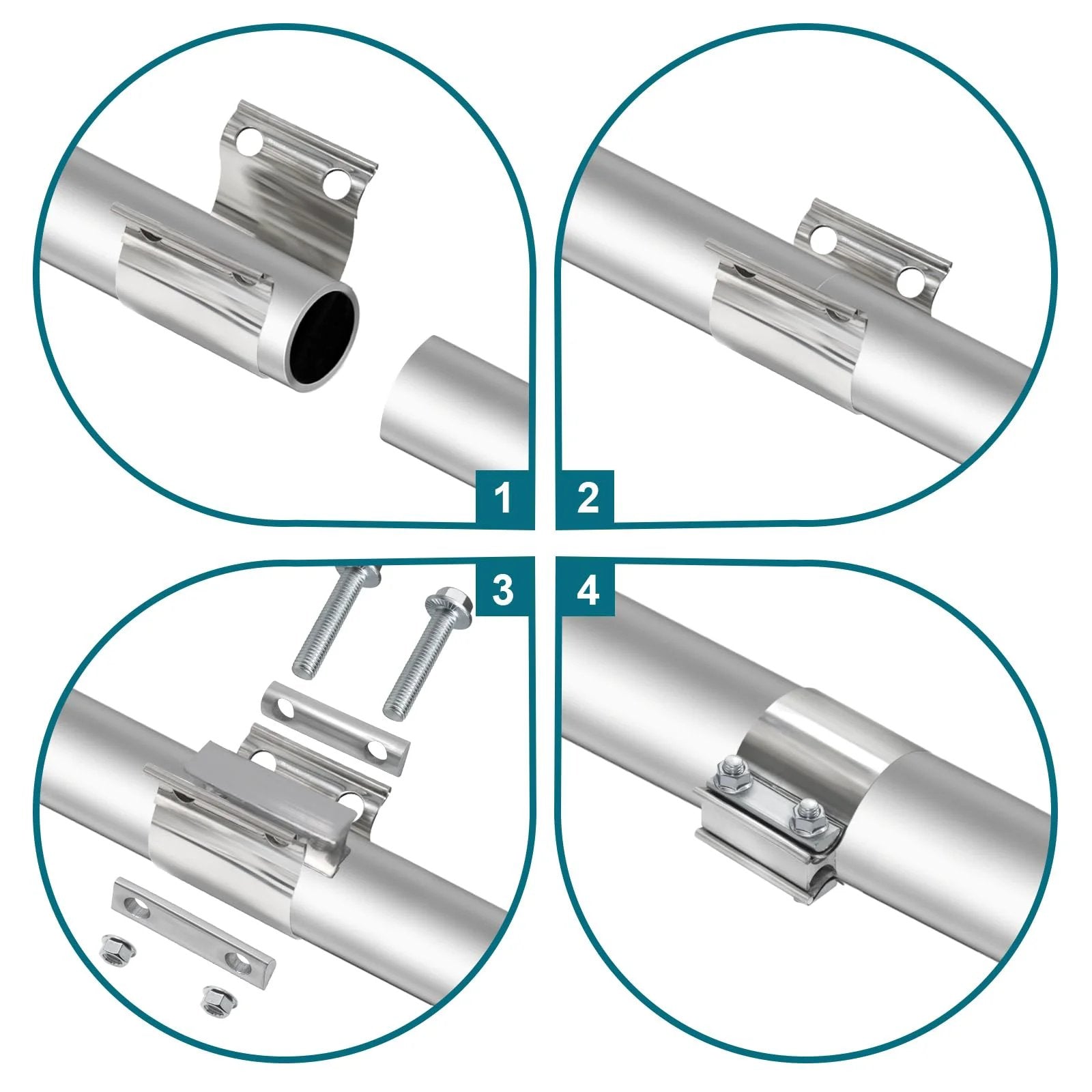 Premium 2.5 Inch Exhaust Clamp Kit With 304 Stainless Steel Muffler Band Clamps For Pipes Rust Proof And Corrosion Resistant