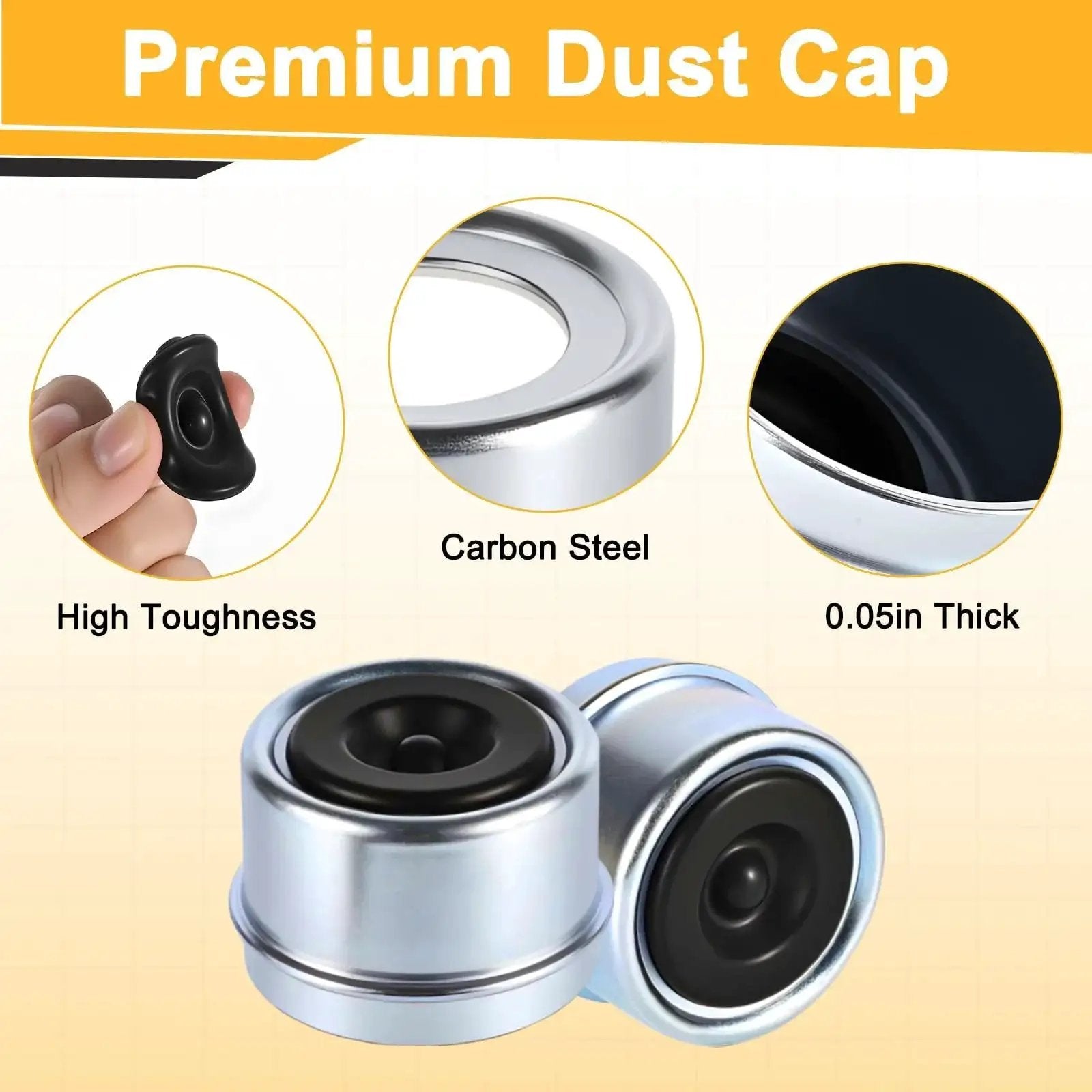 Trailer Axle Dust Cap Cup Kit 1.98 Inch Fits 2000 3500 Lbs Trailer Wheel Hubs 4 Grease Caps With 4 Extra Rubber Plugs Easy Install Dust Cover For Hub Bearing Protection AIUWIZO Pro Plus, showing high-toughness cap details.