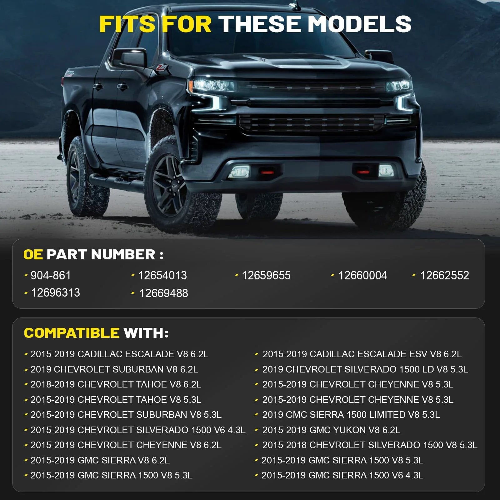 Front view of a truck compatible with Premium Drop-In Brake Vacuum Pump For 2014-2020 Cadillac Escalade Suburban Silverado.