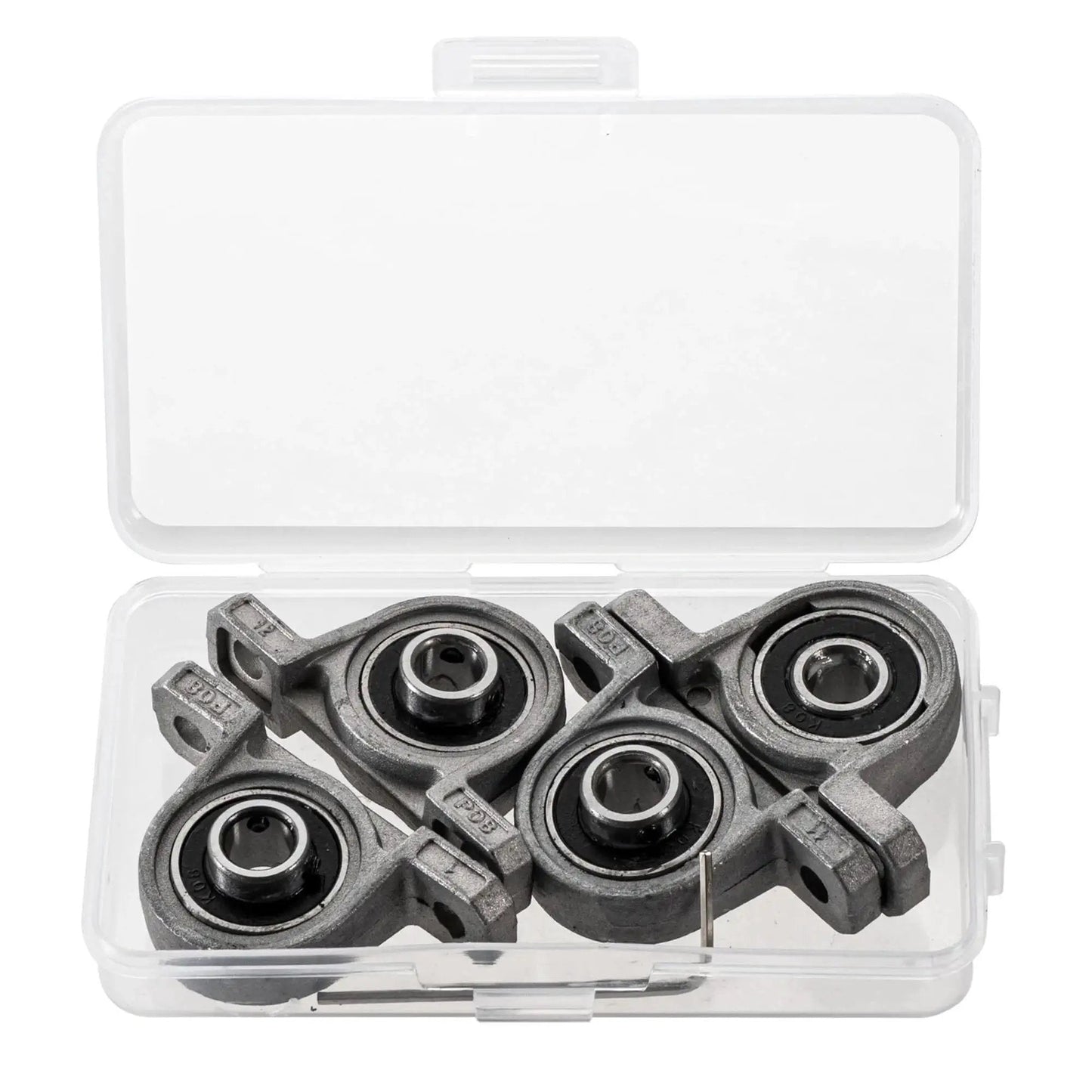 Four Piece 8 Mm Bore Ball Mounted Pillow Block Insert Bearings Set In Zinc Alloy For Machinery And Diy Projects in packaging