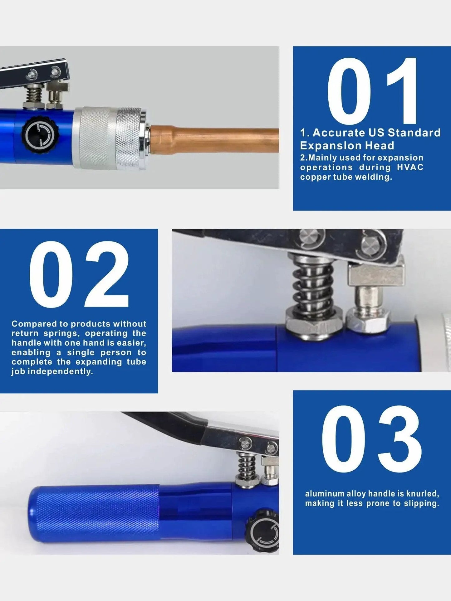 Hydraulic Tube Expander Kit For Copper Pipes 3/8 To 1-1/8 Inches With 7 Expander Heads Built In Tube Cutter And Deburring Tool