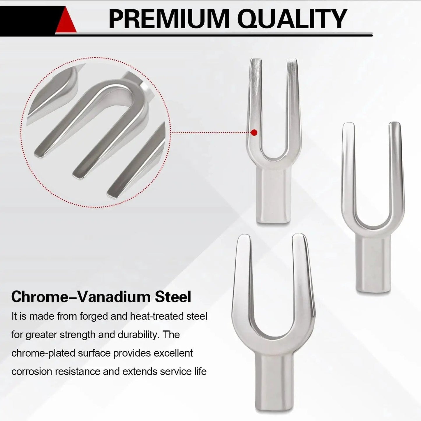 Heavy Duty Ball Joint Separator With Three Fork Sizes For Pitman Arm And Tie Rod Removal, forged chrome steel forks displayed