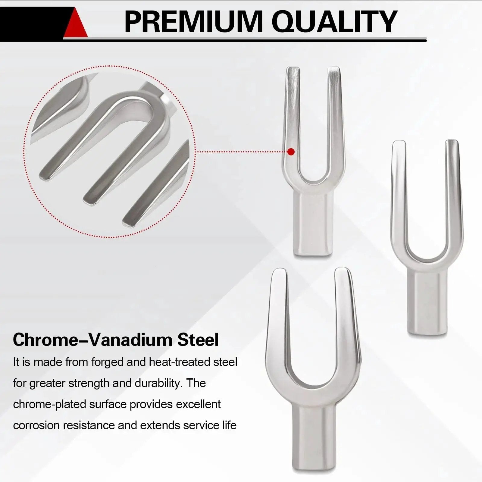 Heavy Duty Ball Joint Separator With Three Fork Sizes For Pitman Arm And Tie Rod Removal, forged chrome steel forks displayed
