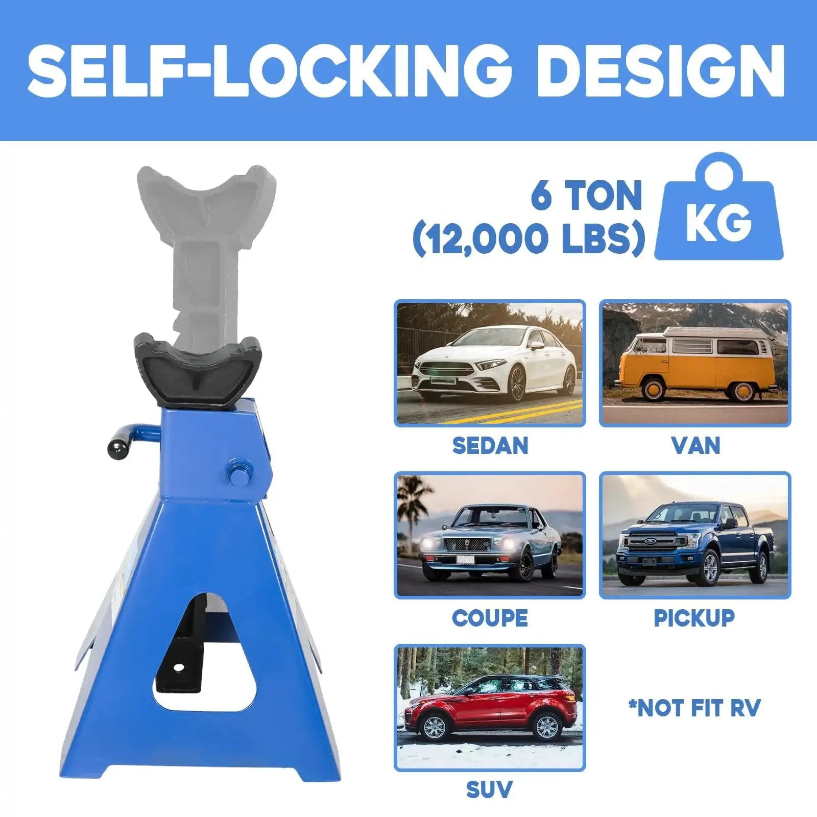 6 Ton Adjustable Jack Stands Heavy Duty Steel Lifting Stand 14.6 To 24 Inches, blue stand, suitable for various vehicles