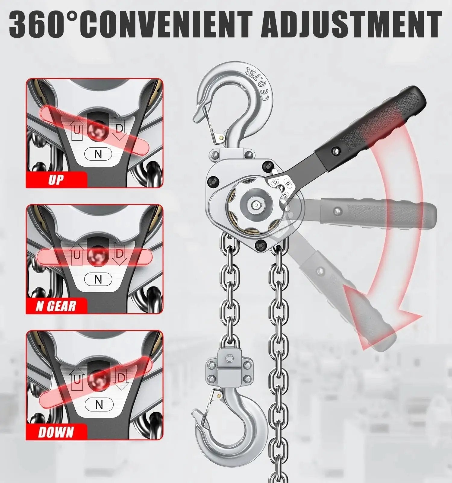 Compact Mini Lever Hoist Three Quarter Ton Capacity 1650 Lbs 10 Ft Lift Aluminum Housing G80 Chain Dual Brake Puller view