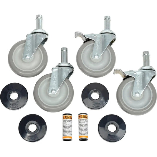 Polyurethane Wheel Swivel Casters Set Of Four Two With Brakes Five Inch Diameter One And One Quarter Inch Thick 1200 Lb Capacity Per Set Ideal For Turning And Moving Heavy Equipment On Any Floor Surface For Mobile Workstations And Carts
