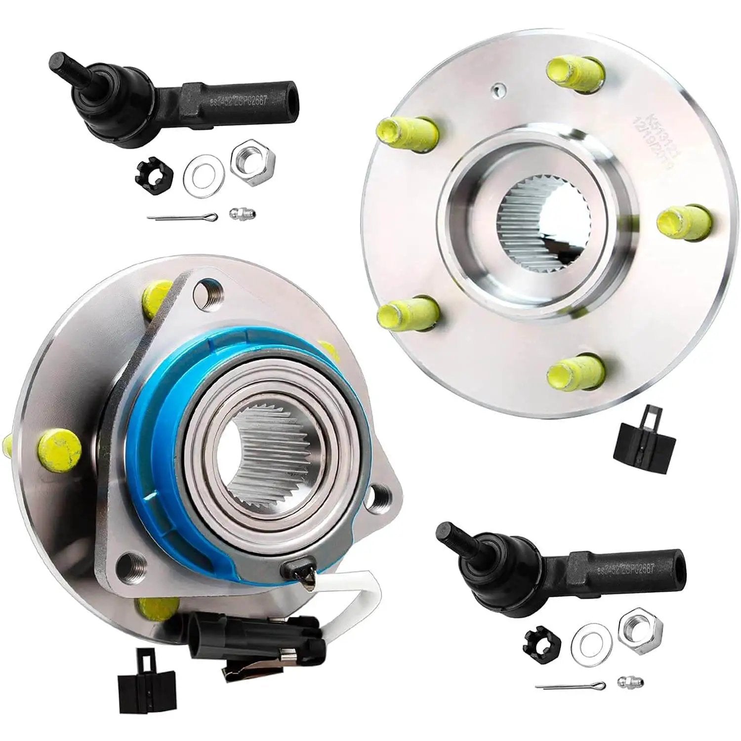 2 Front Wheel Hub & Bearing Kit with 2 Outer Tie Rods for FWD Buick LeSabre Lucerne Park Avenue Riviera Cadillac DTS DeVille Eldorado