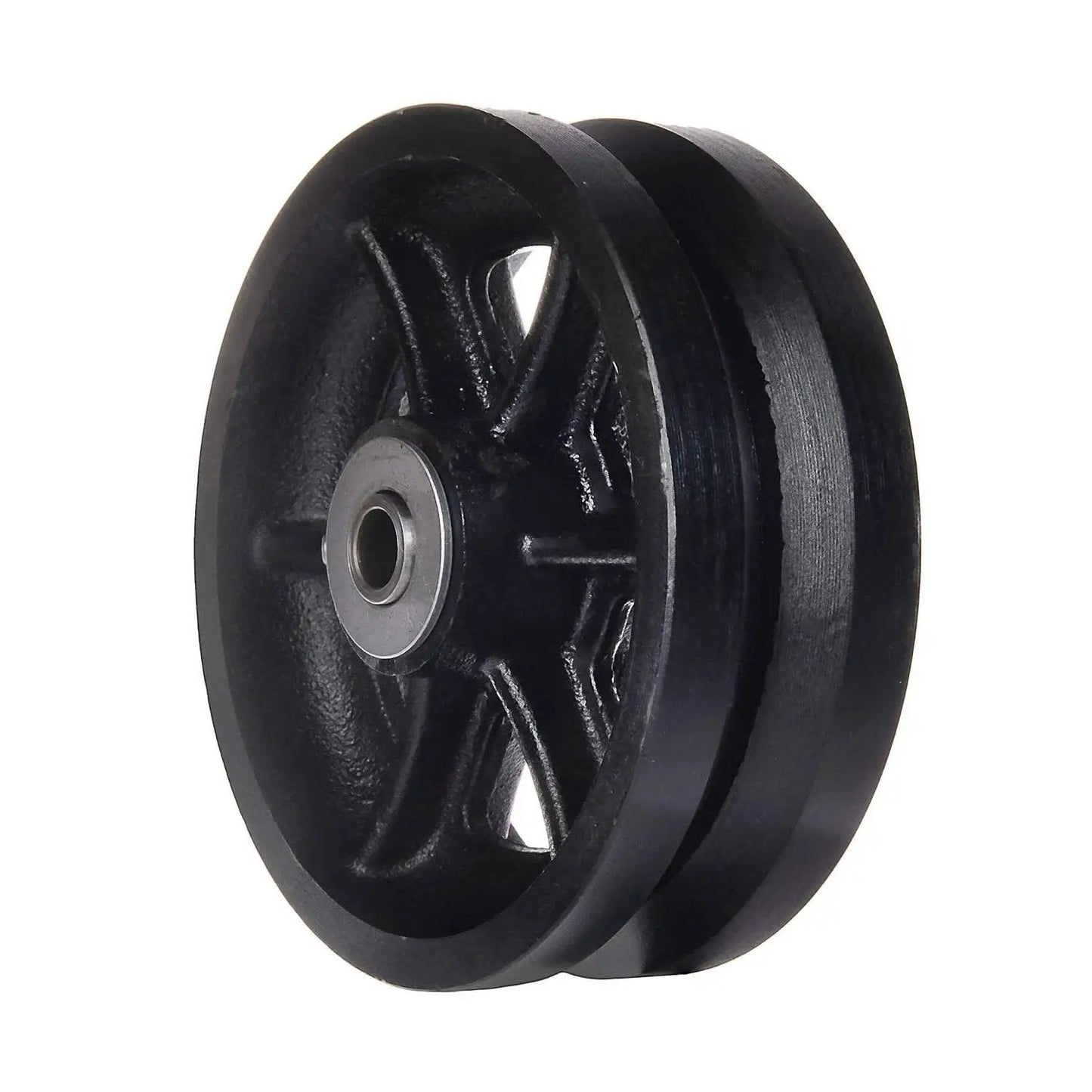 Beefy Heavy Duty Cast Iron V Groove Caster Wheels Set Of Four With Straight Roller Bearings 6 Inch Diameter By 2 Inch Wheel Width One Half Inch Axle Up To 4000 Lbs Total Capacity Pack Of Four SY America