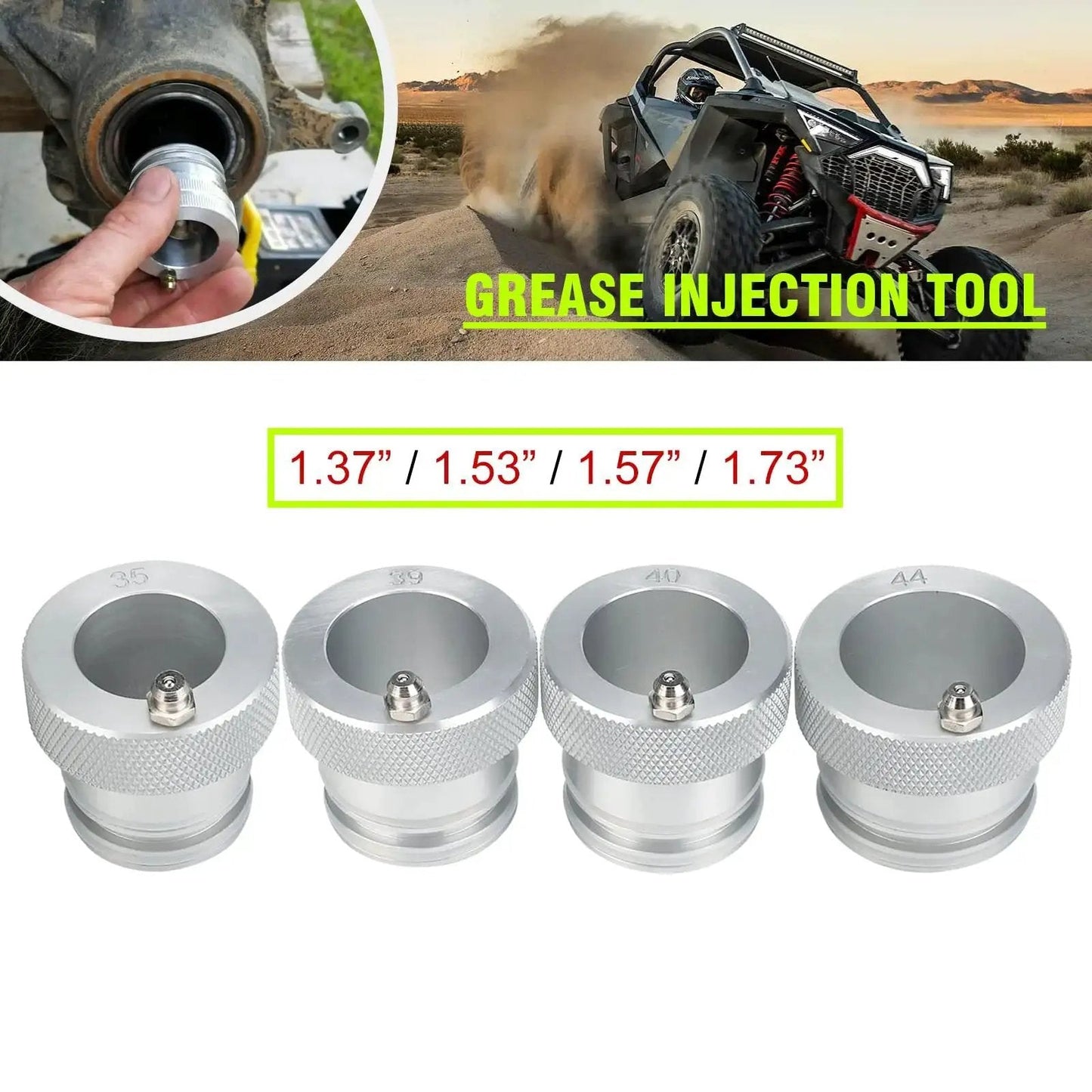 4 Piece Wheel Bearing Greaser Tools Set Compatible With Ranger 800 900 XP1000 And UTVs And ATVs Polaris Can Am Maverick X3 Bearings Display
