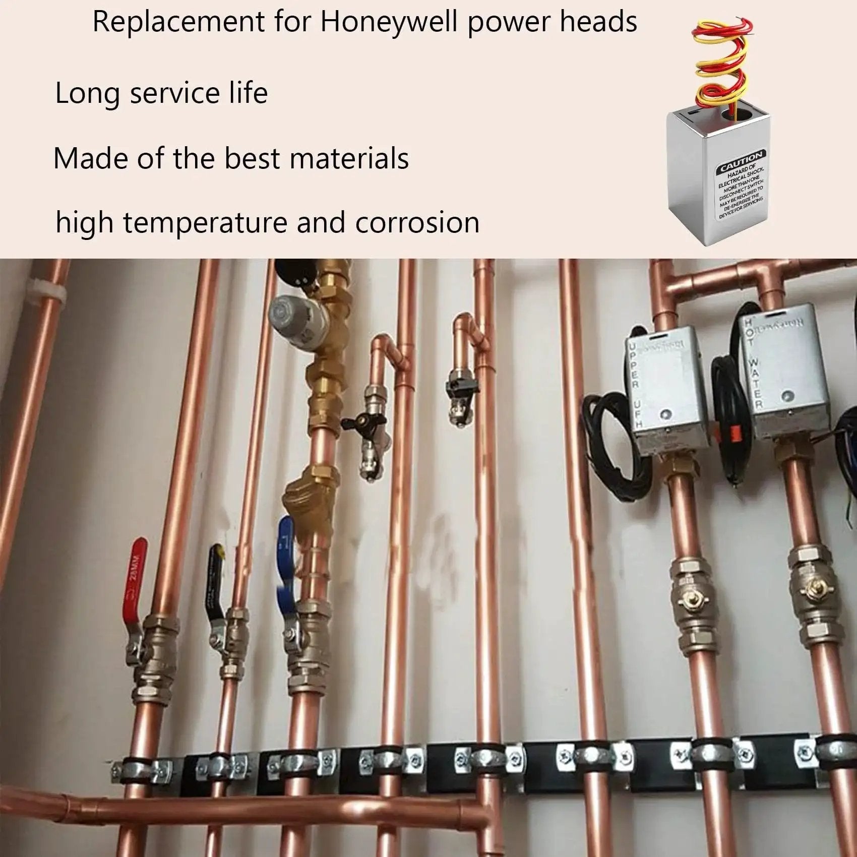 Zone Valve Replacement Head For Honeywell Compatible 40003916026 40003916021 40004850001 installed on copper pipes