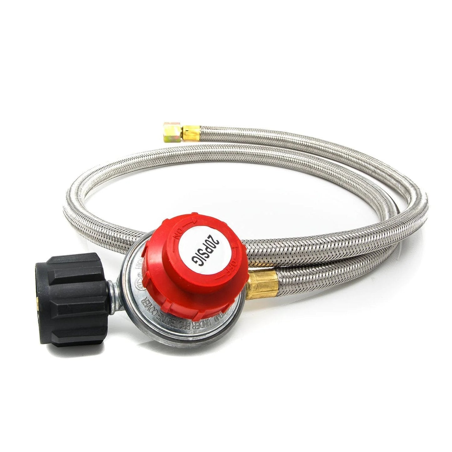 Adjustable 0-20 PSI Propane Regulator with 4 ft Steel Braided Hose for Burners, Turkey Fryers, Smokers and Heaters, QCC1 Type