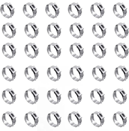 40 Pack 15.3mm To 18.5mm Single Ear Hose Clamps PEX Cinch Clamps Stainless Steel 304 for plumbing and marine use.