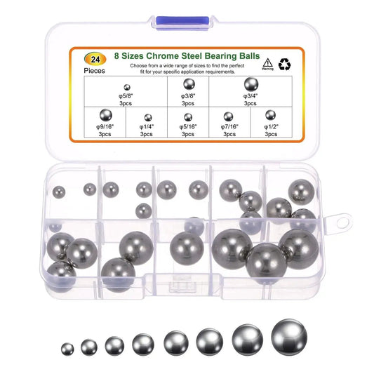 Chrome Steel Bearing Balls Set Of 24 In Eight Sizes From One Quarter Inch To Three Quarters Inch For Precision Bearings And Machinery
