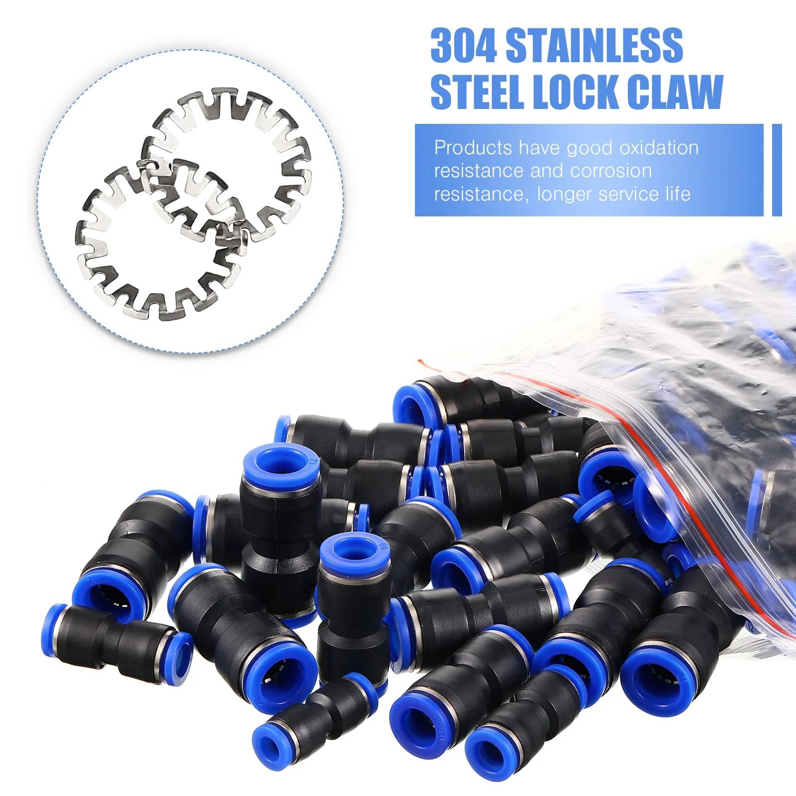 Push To Connect Air Hose Fittings Kit 100 Pieces Straight Pneumatic Quick Release Connectors PU Plastic in bag