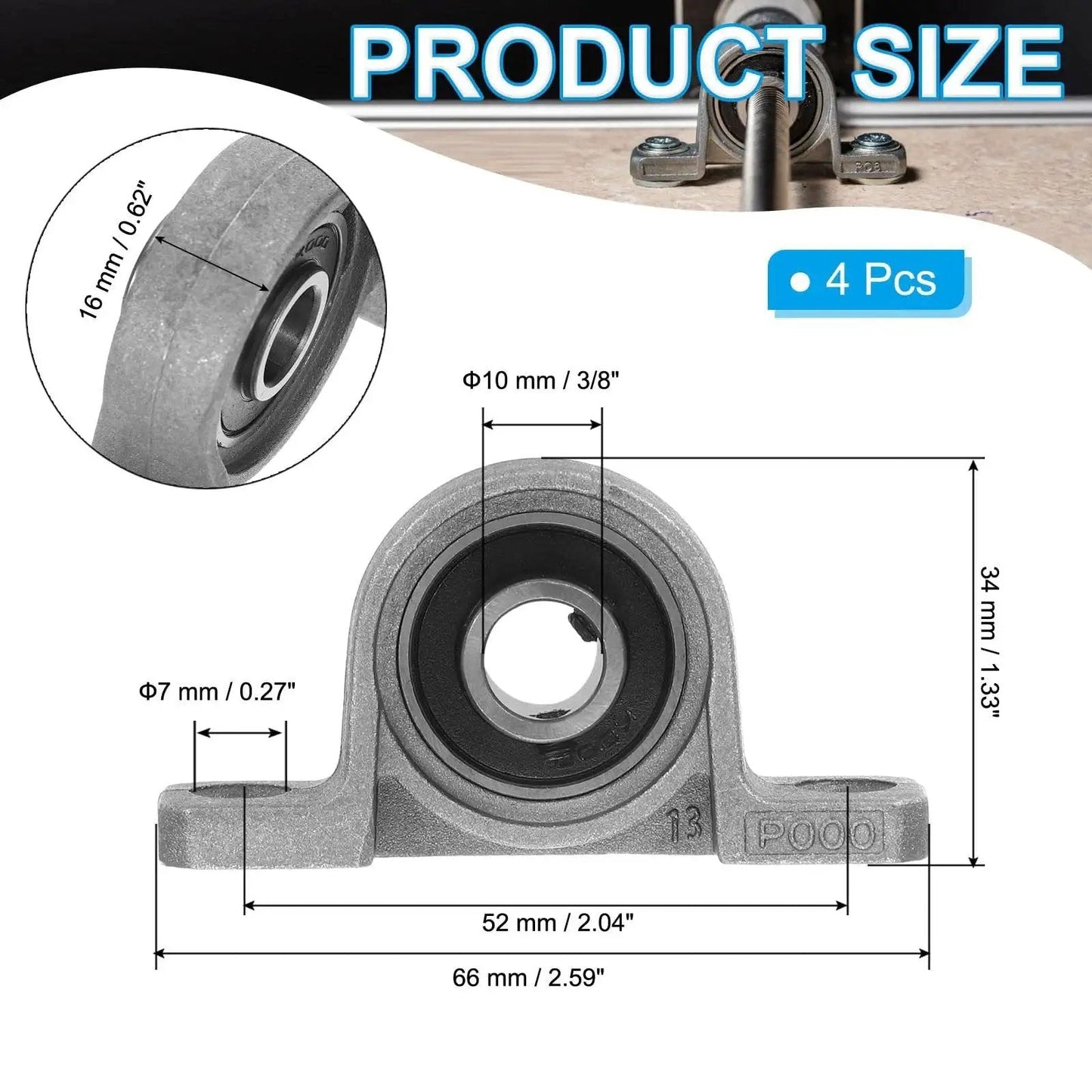 Heavy Duty Pillow Block Bearing Set Of Four 3 Eighths Inch Bore 10 MM Self Aligning Industrial Grade Zinc Alloy Steel