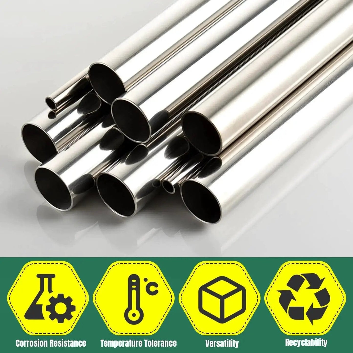 Pack of five One Eighth Inch OD 304 Stainless Steel Tubing with half millimeter wall thickness and ten inch length, showcased for durability and utility.
