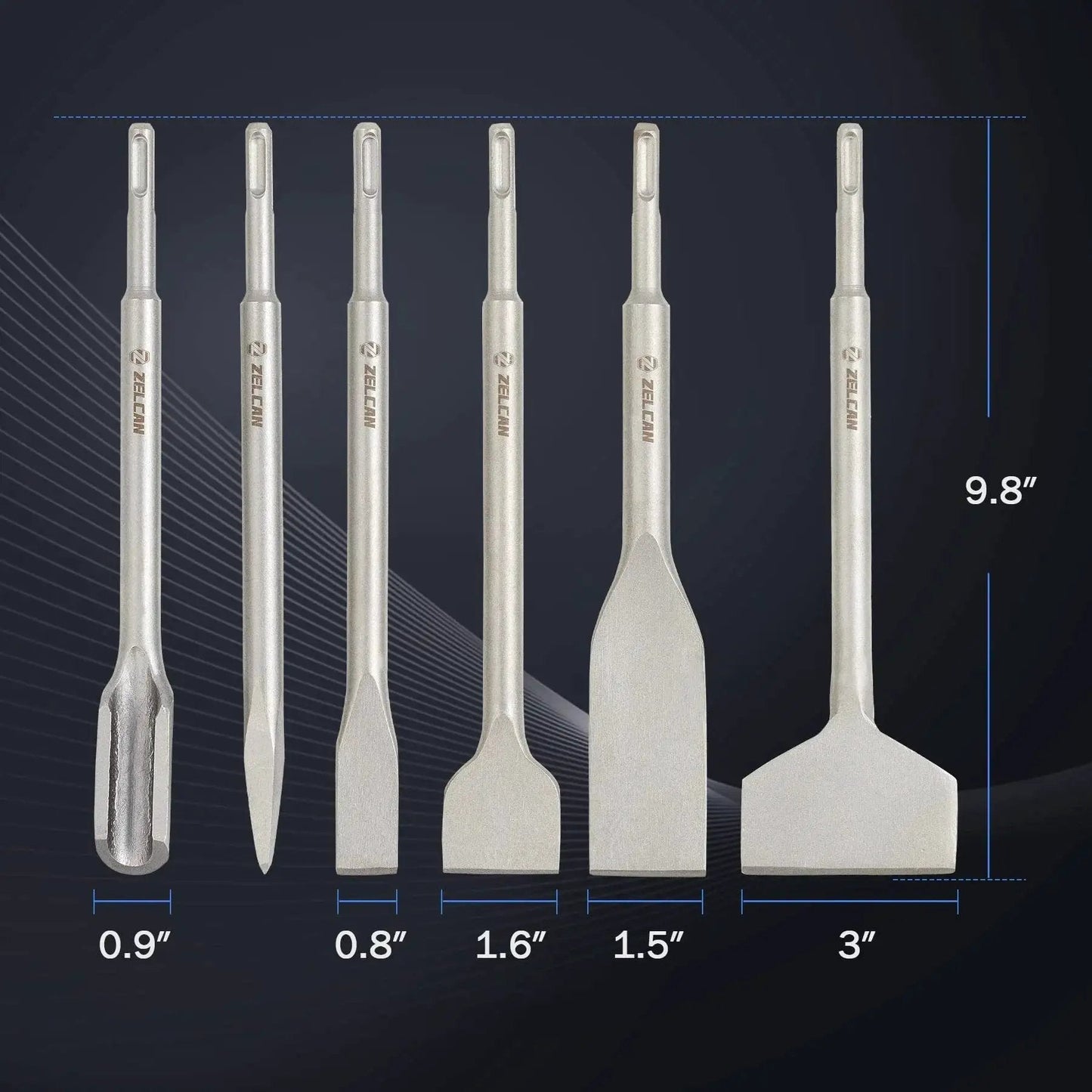 All In One 6 Piece SDS Plus Chisel Set For Tile Concrete And Masonry By Zelcan Includes Tile Grooving Scraping Flat Point And Scaling Chisels In 40Cr Steel For Home Improvement And Rotary Hammer Drills