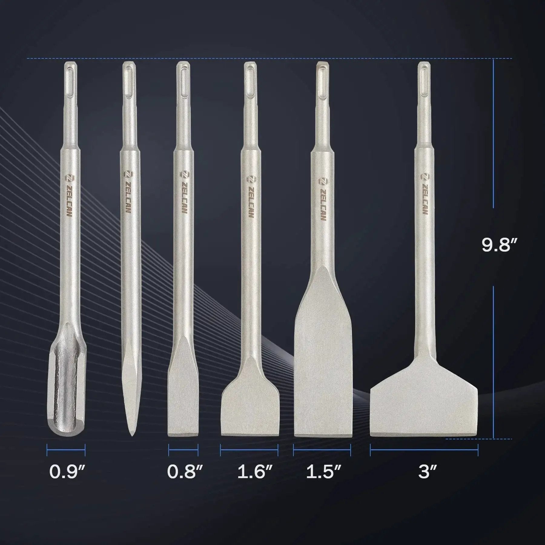 All In One 6 Piece SDS Plus Chisel Set For Tile Concrete And Masonry By Zelcan Includes Tile Grooving Scraping Flat Point And Scaling Chisels In 40Cr Steel For Home Improvement And Rotary Hammer Drills
