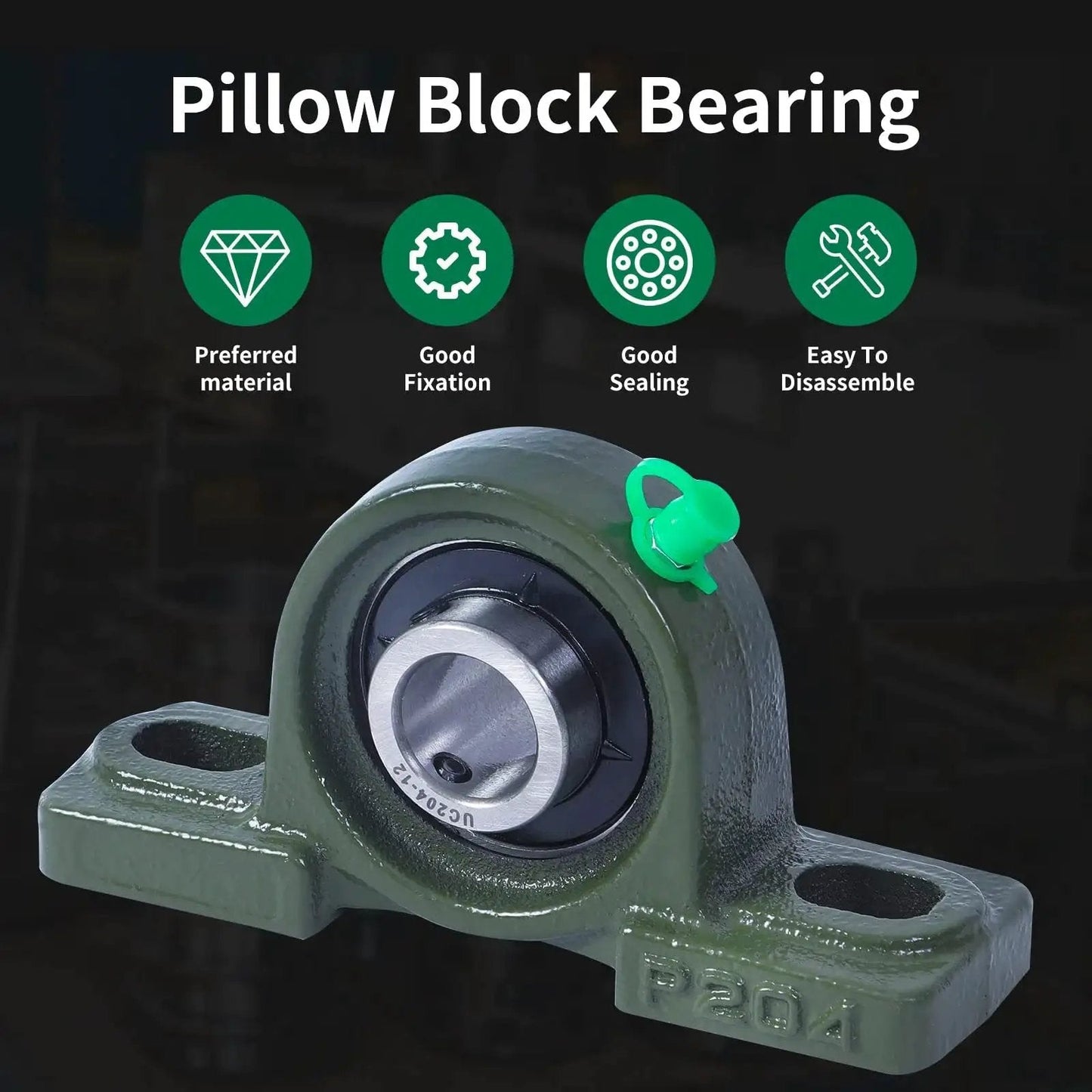 Heavy Duty And Tough As Nails Pillow Block Bearing For Three Quarter Inch Shafts And Two Hole Mount UCP204-12 Self Aligning Cast Iron Housing With Two Bolt Flange Mount And Three Quarter Inch Bore Set Screw Locking Grade Bearing Bracket By Donepart