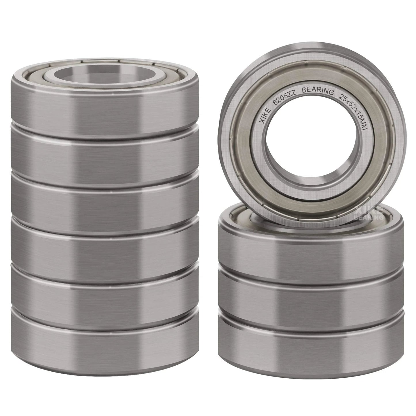 10 Pack Deep Groove Ball Bearings 6205ZZ, 25x52x15mm, Double Sealed And Pre Lubricated For High RPM, Chrome Steel P6 ABEC 3 Pro Grade Bearing Set XiKe