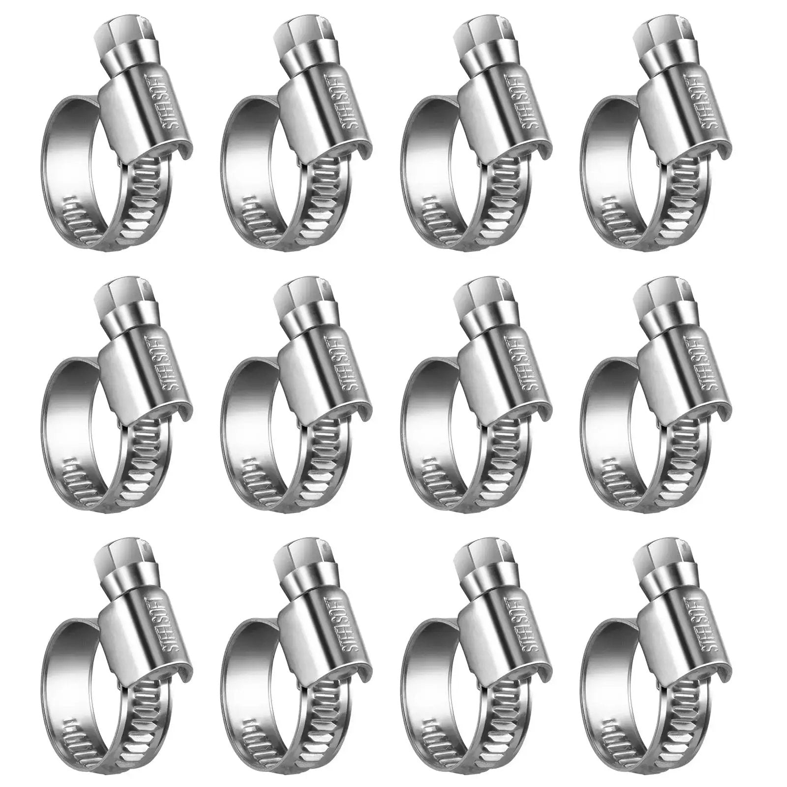 Pack of 12 heavy duty hose clamp size six one half to three quarters inch adjustable worm gear drive clamp made from stainless steel 304.