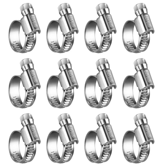 Pack of 12 heavy duty hose clamp size six one half to three quarters inch adjustable worm gear drive clamp made from stainless steel 304.