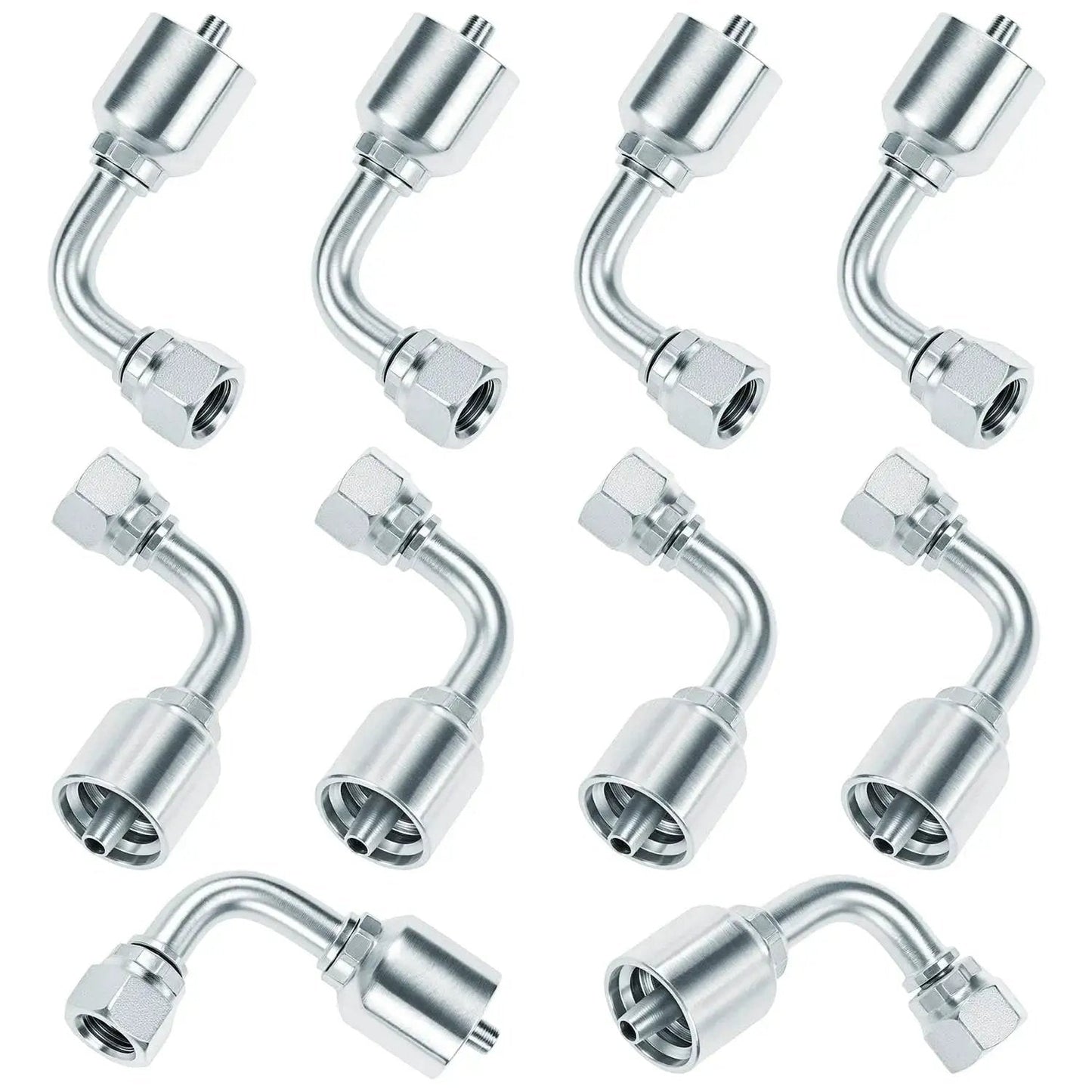 10 Pack One Quarter Inch Hydraulic Fittings Kit With One Quarter Inch JIC 37 Degree Female 90 Degree Swivel End Permanent Crimp Fittings For Hose Repair Leak Proof Connections Heavy Duty DIY Hydraulic Line Fix