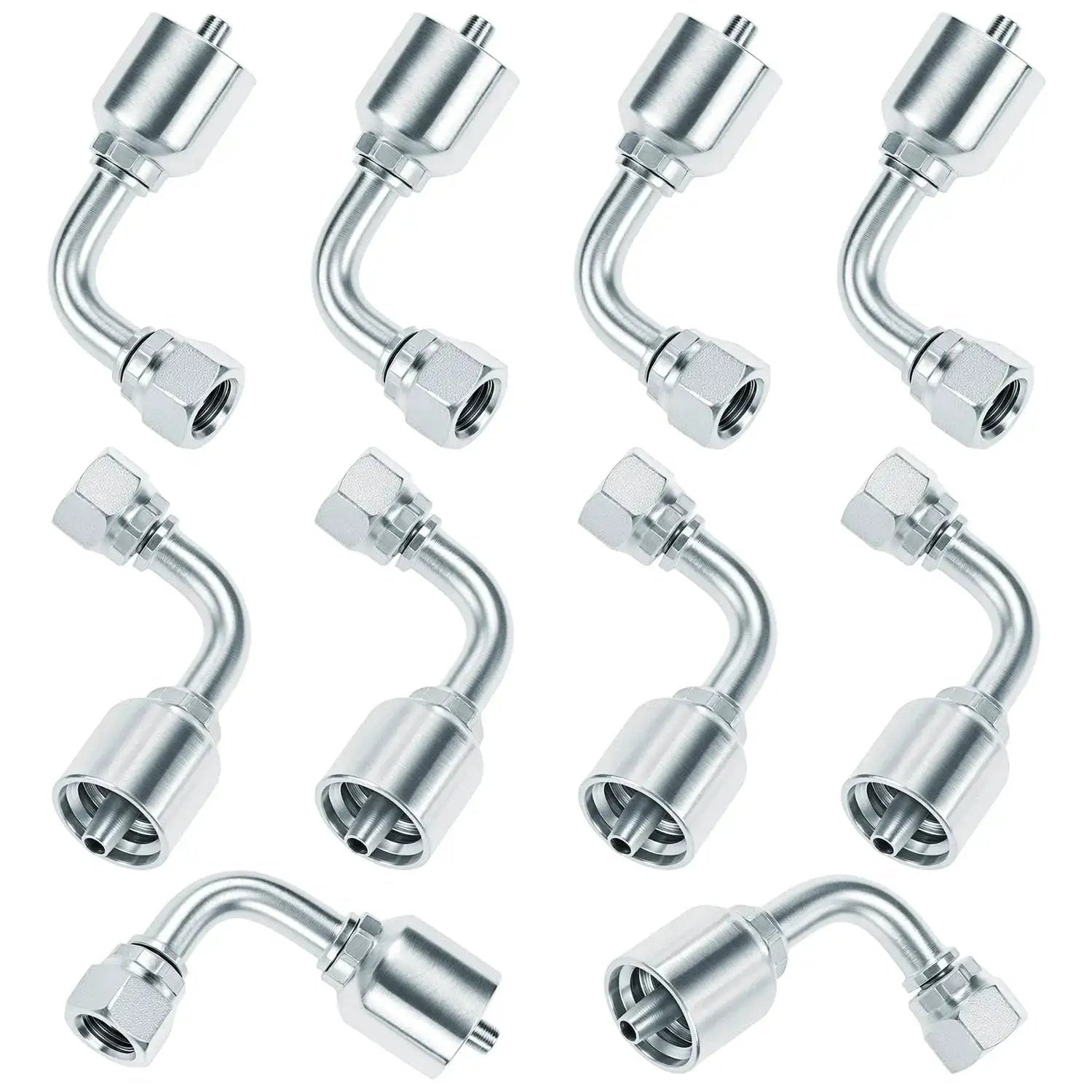 10 Pack One Quarter Inch Hydraulic Fittings Kit With One Quarter Inch JIC 37 Degree Female 90 Degree Swivel End Permanent Crimp Fittings For Hose Repair Leak Proof Connections Heavy Duty DIY Hydraulic Line Fix