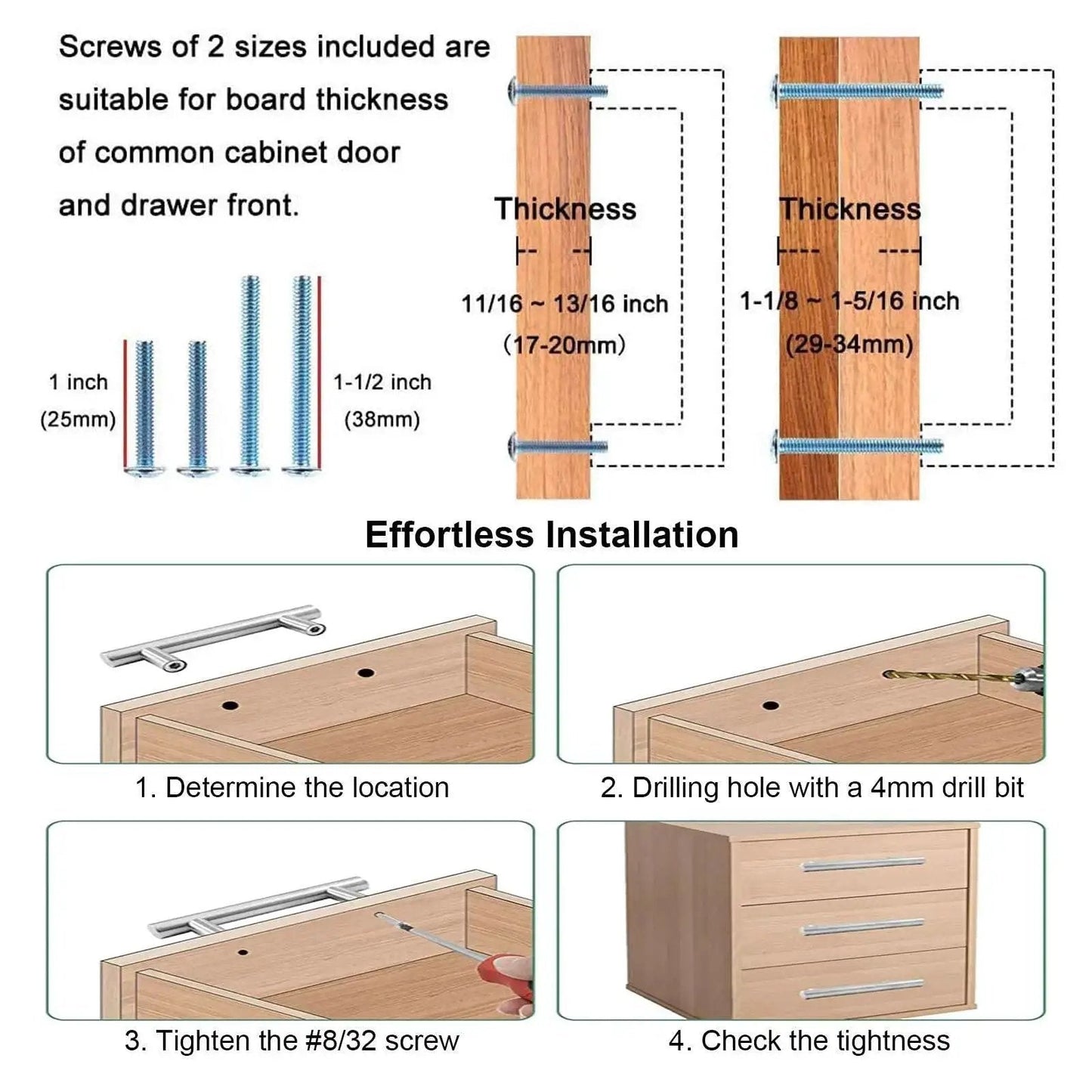 Installation guide for Solid Zinc Alloy Cabinet Pull Handle With Traditional Classic Design In Oil Rubbed Bronze, cabinet setup shown.