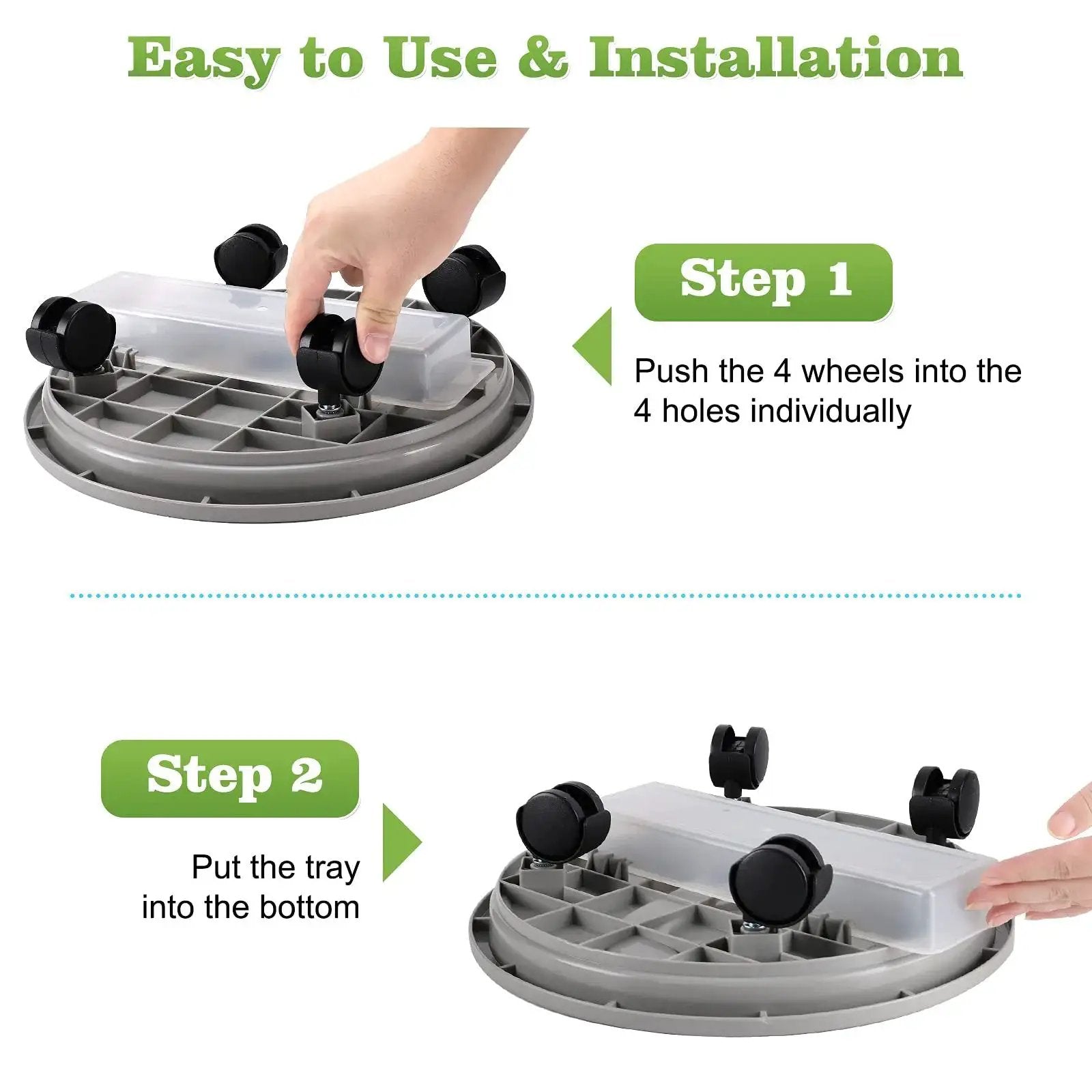 Installation steps for Rolling Plant Caddy With Drainage Tray Set Of 3 For Heavy Duty Planters 13 Inch Diameter with caster wheels