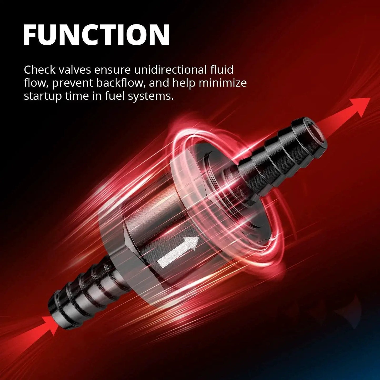 One Way Fuel Check Valve Inline Three Eighths Inch OD 10mm Non Return Diesel Gasoline Black 6061 T6 Aluminum Alloy EVIL ENERGY