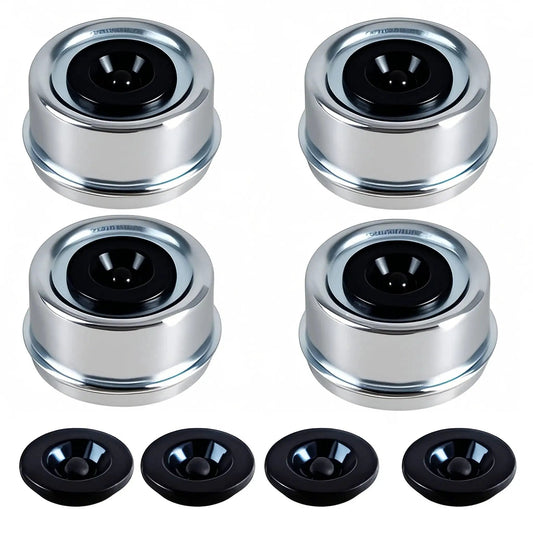 Beefy Heavy Duty Trailer Wheel Hub Cup Set 4 Pack With Axle Grease Covers And Dust Caps For Dexter EZ Lube 5200 To 6000 Lbs Axles