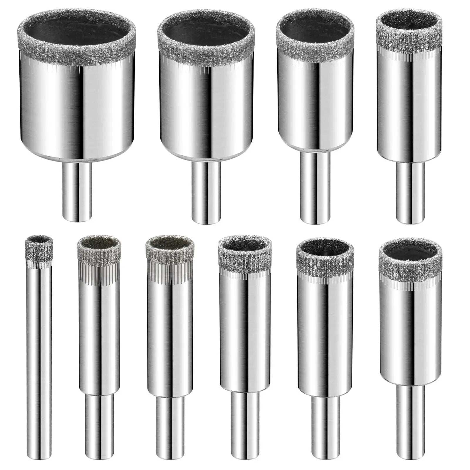 Diamond Drill Bits Set 10 Piece Diamond Hole Saw Kit For Glass, Ceramic Tile, Porcelain, Marble, Granite, Stone And Bottles front view