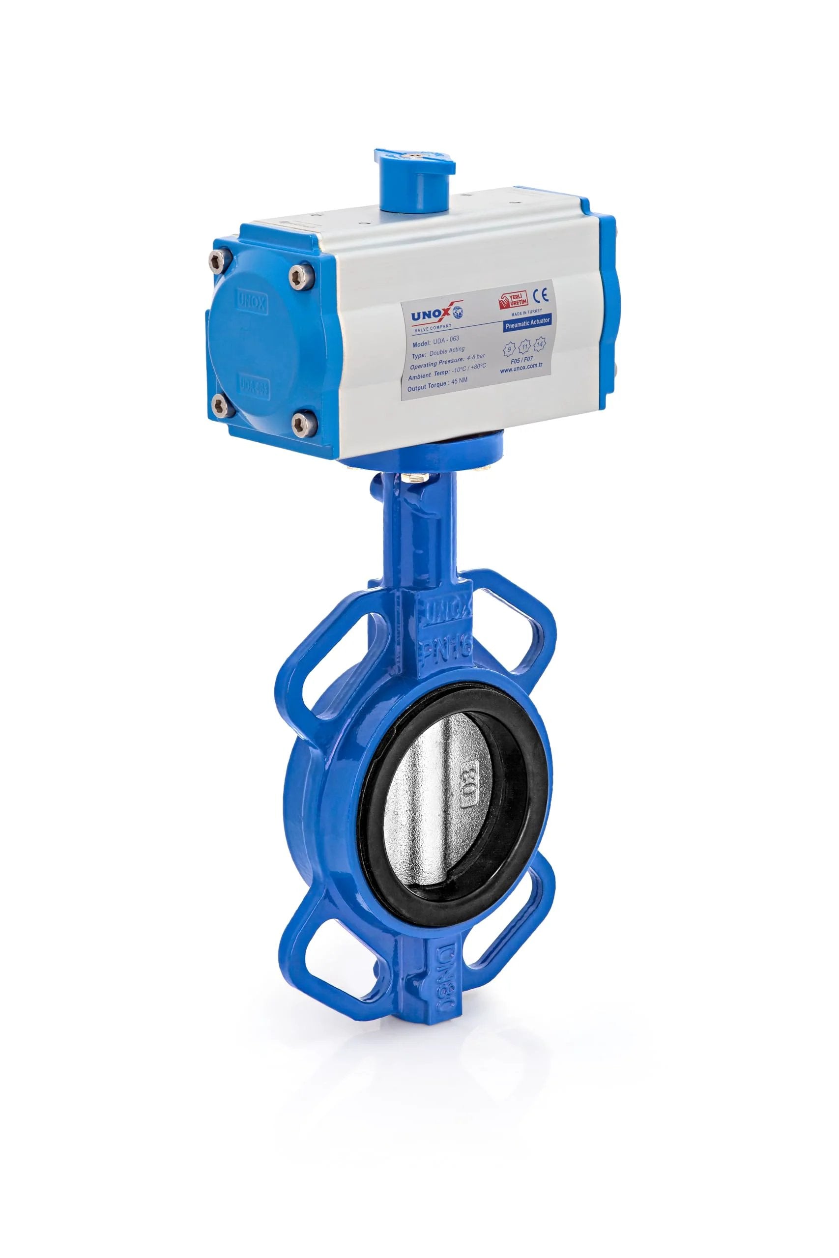 Pneumatic Actuated Butterfly Valve Wafer Type DN125 5 Inch Double Acting 230 PSI 16 Bar Heavy Duty Stainless Steel AISI 304 Disc