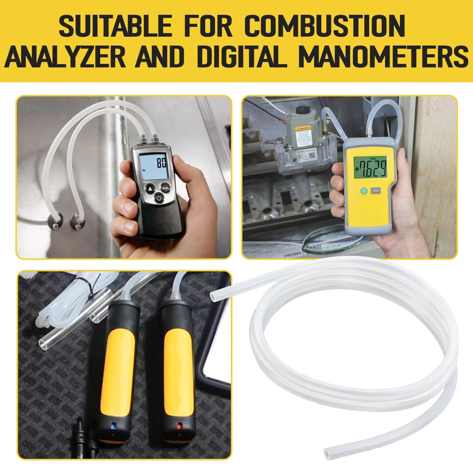 Silicone Pressure Tubing 3/16 Inch ID 5/16 Inch OD 6 Foot High Temp Silicone Hose For Combustion Analyzers And Digital Manometers shown with equipment