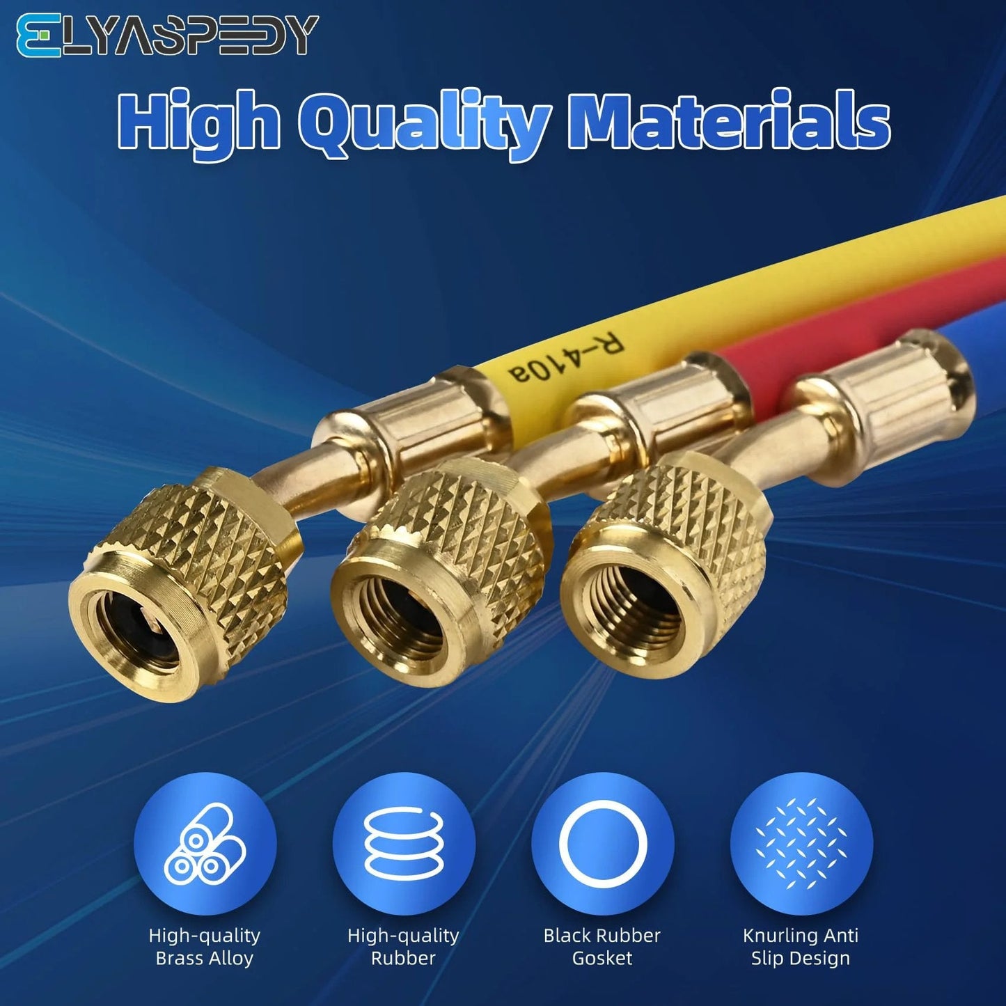Pro Grade 72 Inch Low Loss Vacuum Certified Manifold Hose Set For R410A And All Common Refrigerants 800 PSI Working Pressure