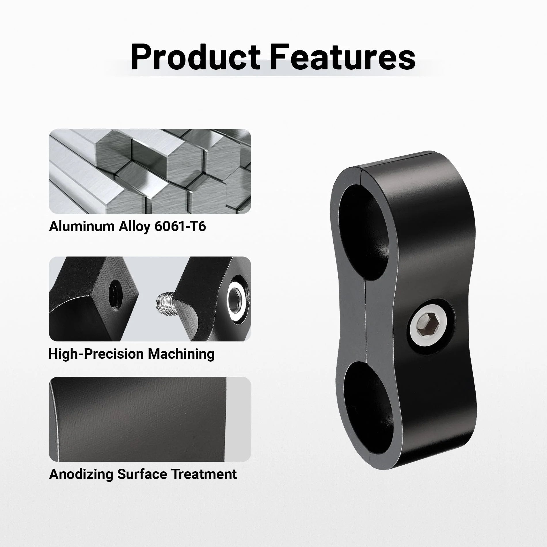 6AN Hose Separator Clamp Set For AN6 Fuel Lines Aluminum Black 6061-T6 Mounting Clips displaying features