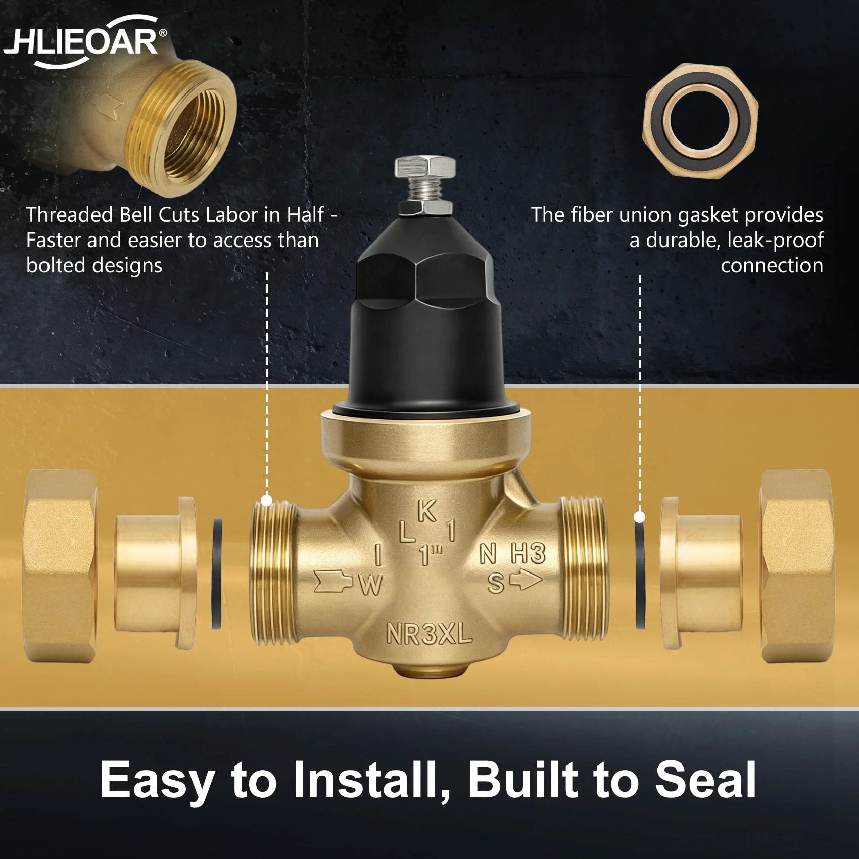 Water Pressure Reducing Valve 1 Inch NR3XLDU With Double Union FNPT Connection For Home And Commercial Use Durable Bronze Body
