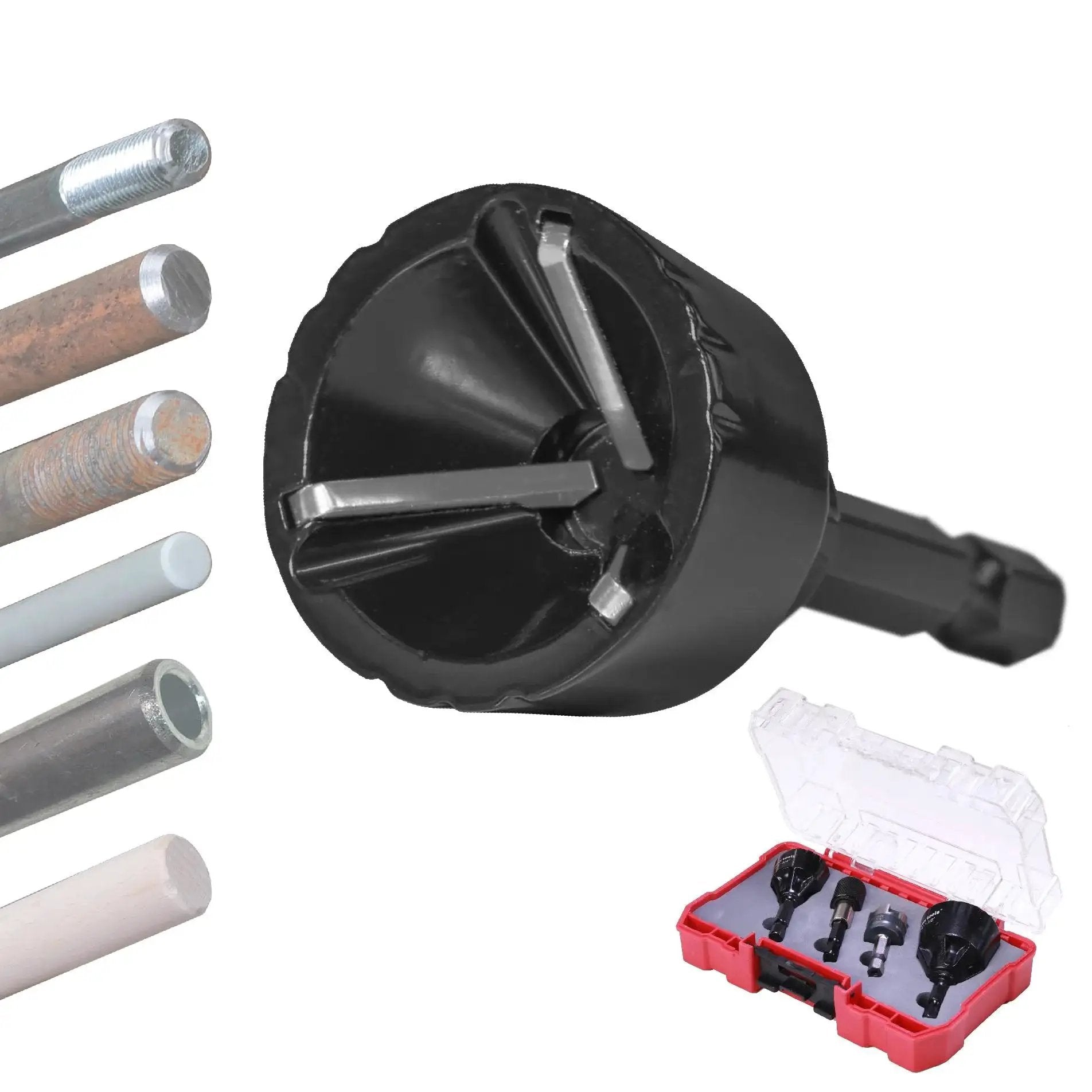 Tungsten Carbide Deburring Tool Set With Quick Release Hex Shank For Internal And External Chamfering 4 Piece Kit with case