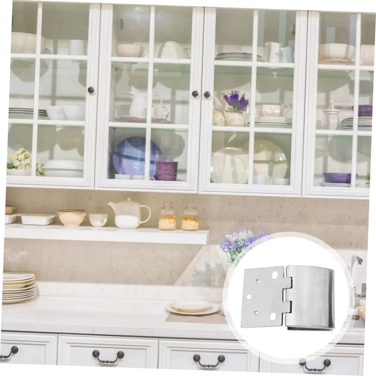 Kitchen with glass cabinets showcasing Arc Hinge Set For Glass Doors And Cabinets Made From Zinc Alloy Heavy Duty Hardware Two Piece Rust Resistant High Load Bearing Capacity For Repairs And Installations Ideal For Displays And Furniture By Popetpop.