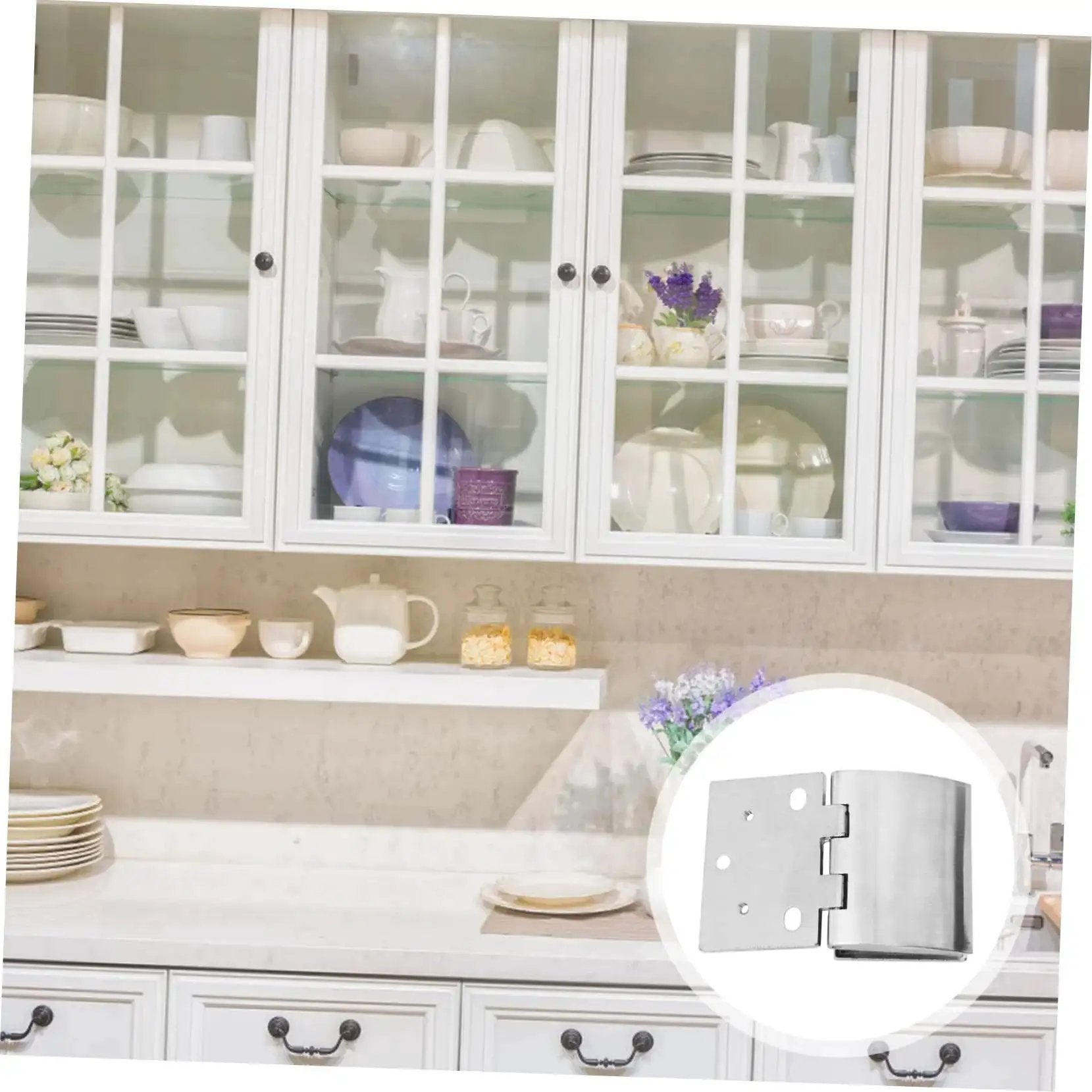 Kitchen with glass cabinets showcasing Arc Hinge Set For Glass Doors And Cabinets Made From Zinc Alloy Heavy Duty Hardware Two Piece Rust Resistant High Load Bearing Capacity For Repairs And Installations Ideal For Displays And Furniture By Popetpop.