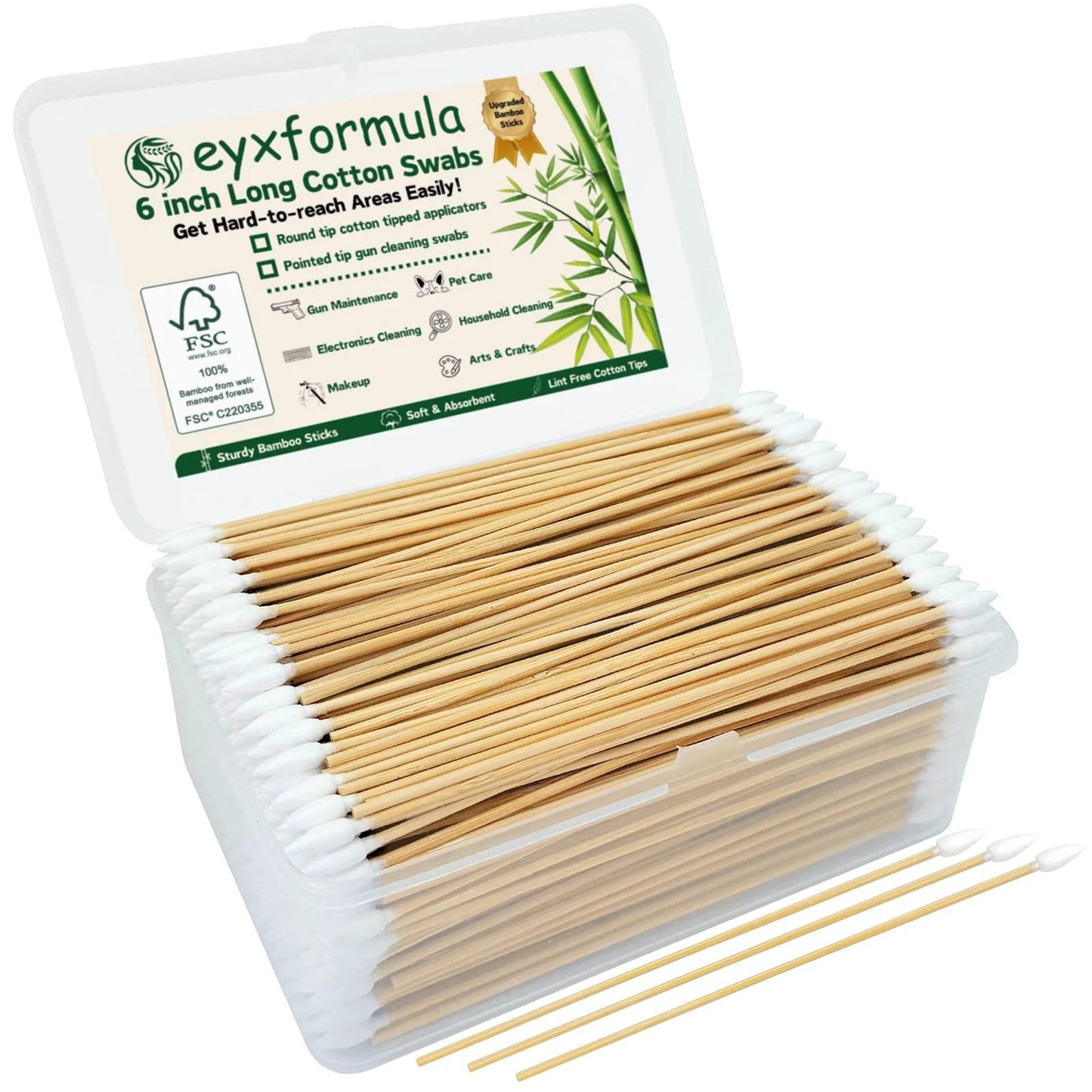 6 Inch FSC Bamboo Cotton Swabs With Precision Tips For Firearms And Electronics