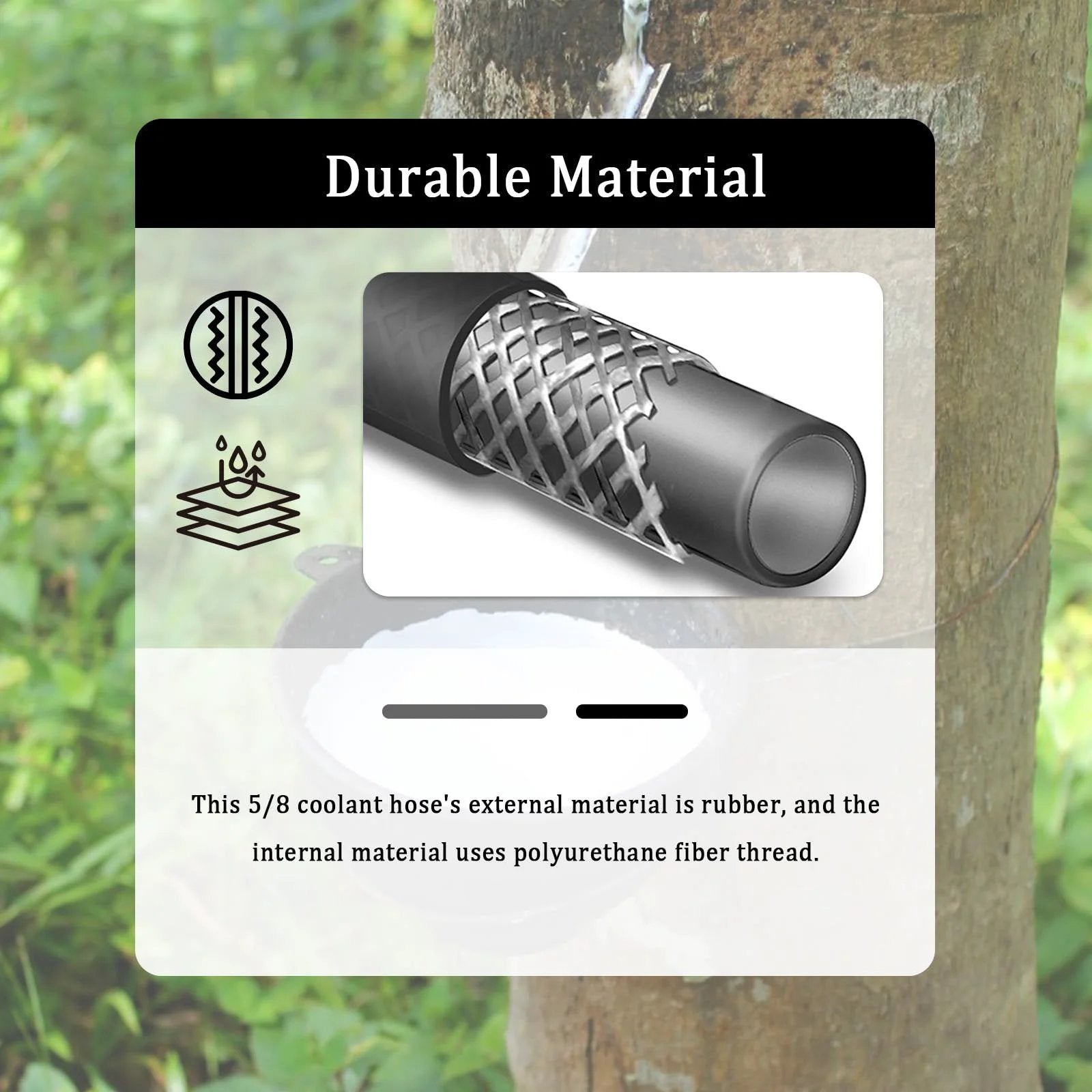 Close-up of Five Eighth Inch Heater Hose For Your Ride, showing internal polyurethane fiber thread and rubber exterior.
